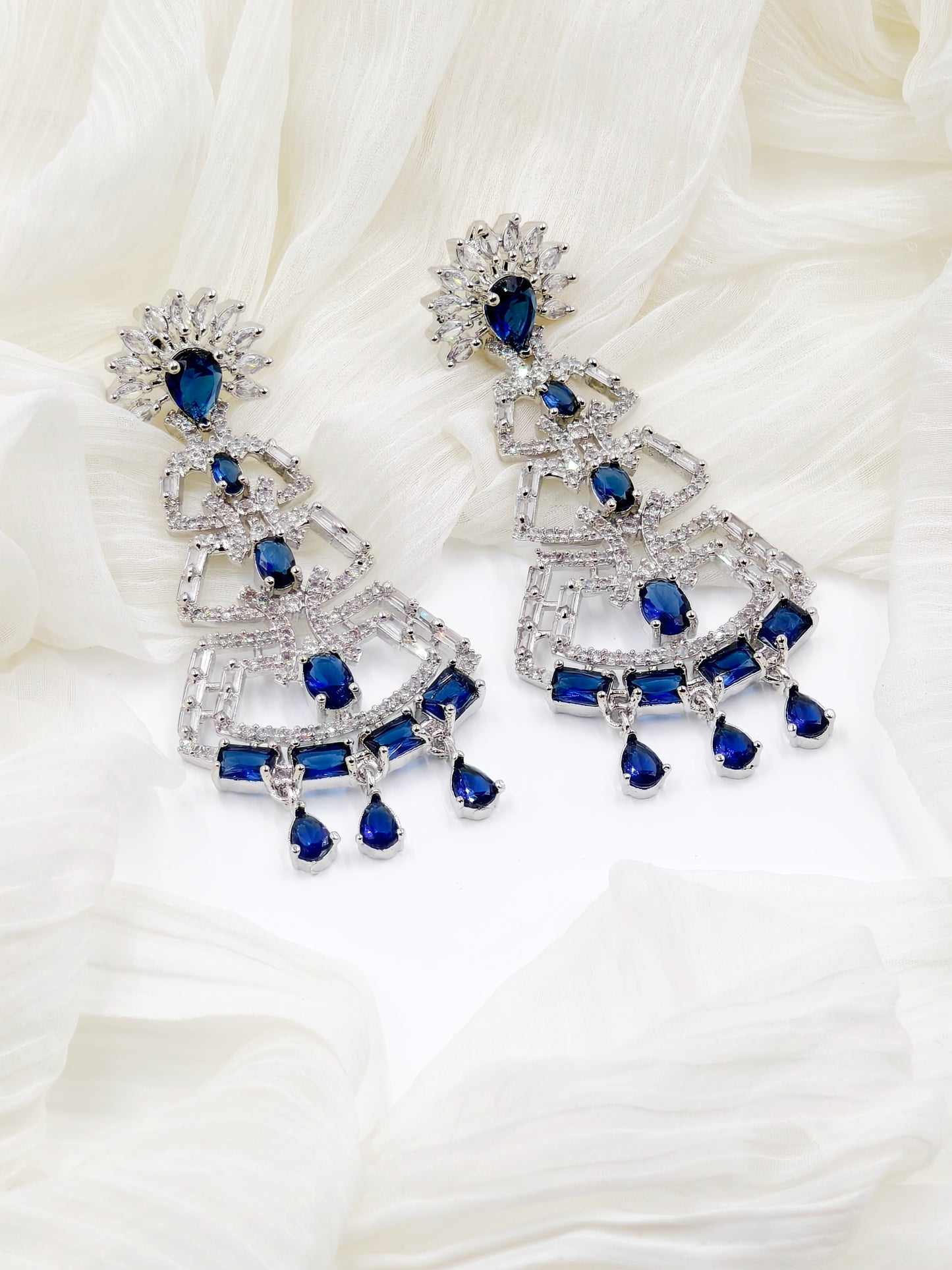 Blue and White Stone American Diamond Earrings