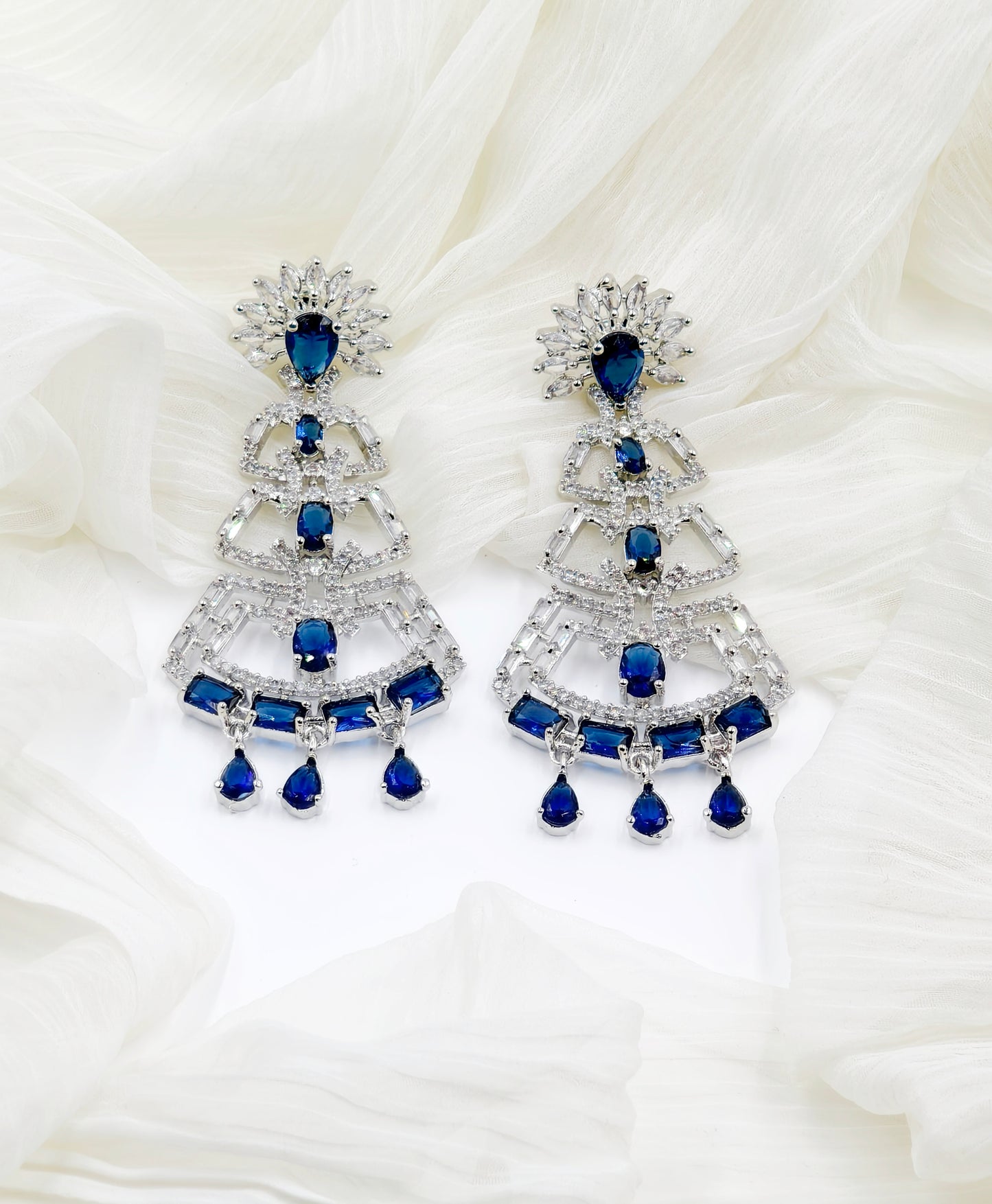 Blue and White Stone American Diamond Earrings