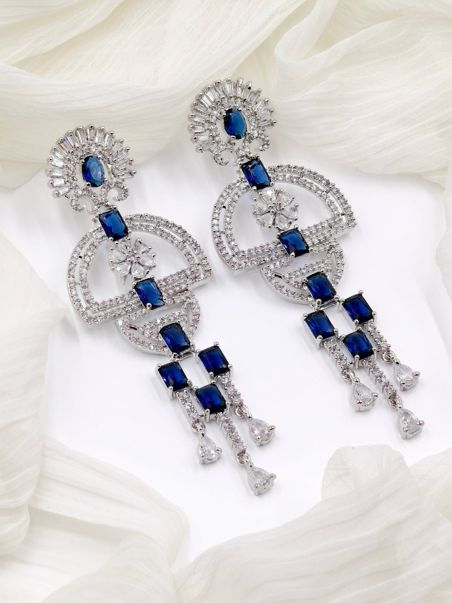 Blue and White Stone American Diamond Earrings