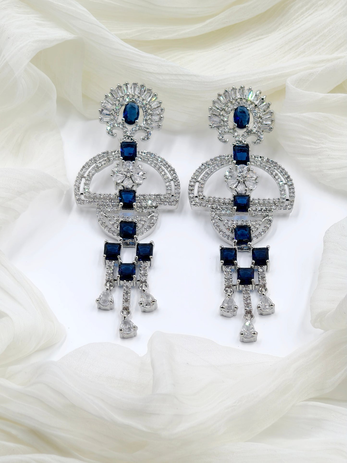 Blue and White Stone American Diamond Earrings