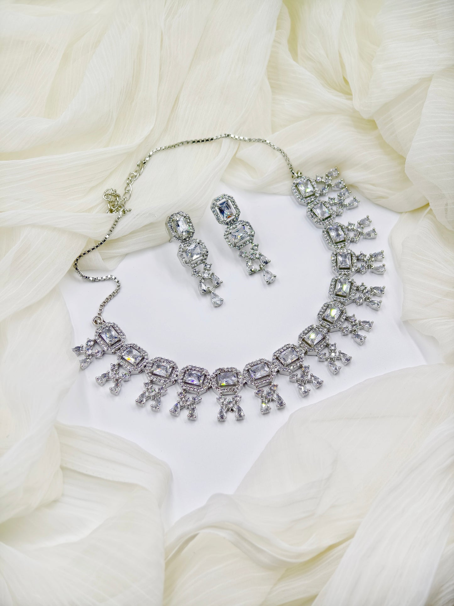 White Stone American Diamond Necklace Set