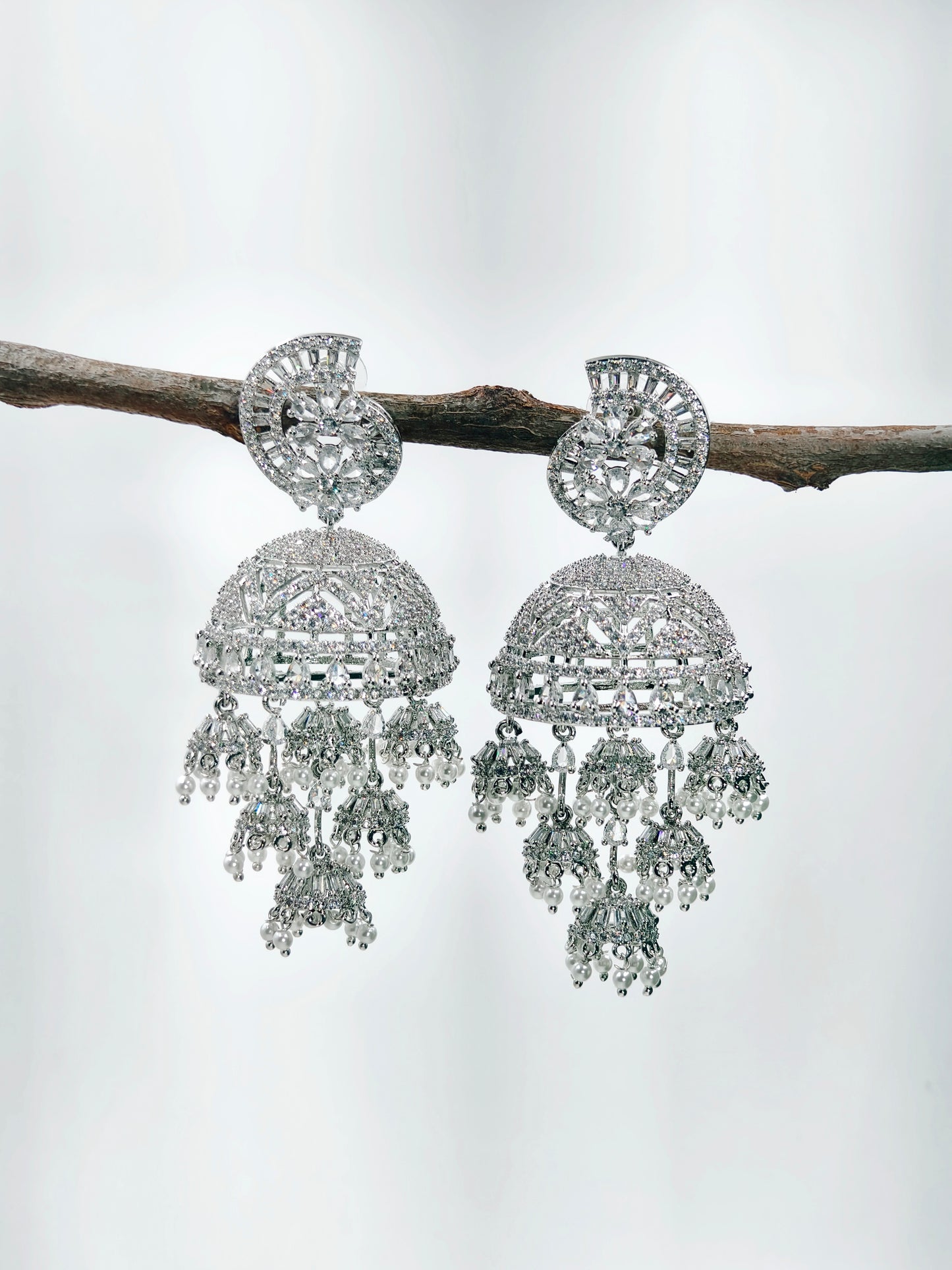 White Stone AD Earrings