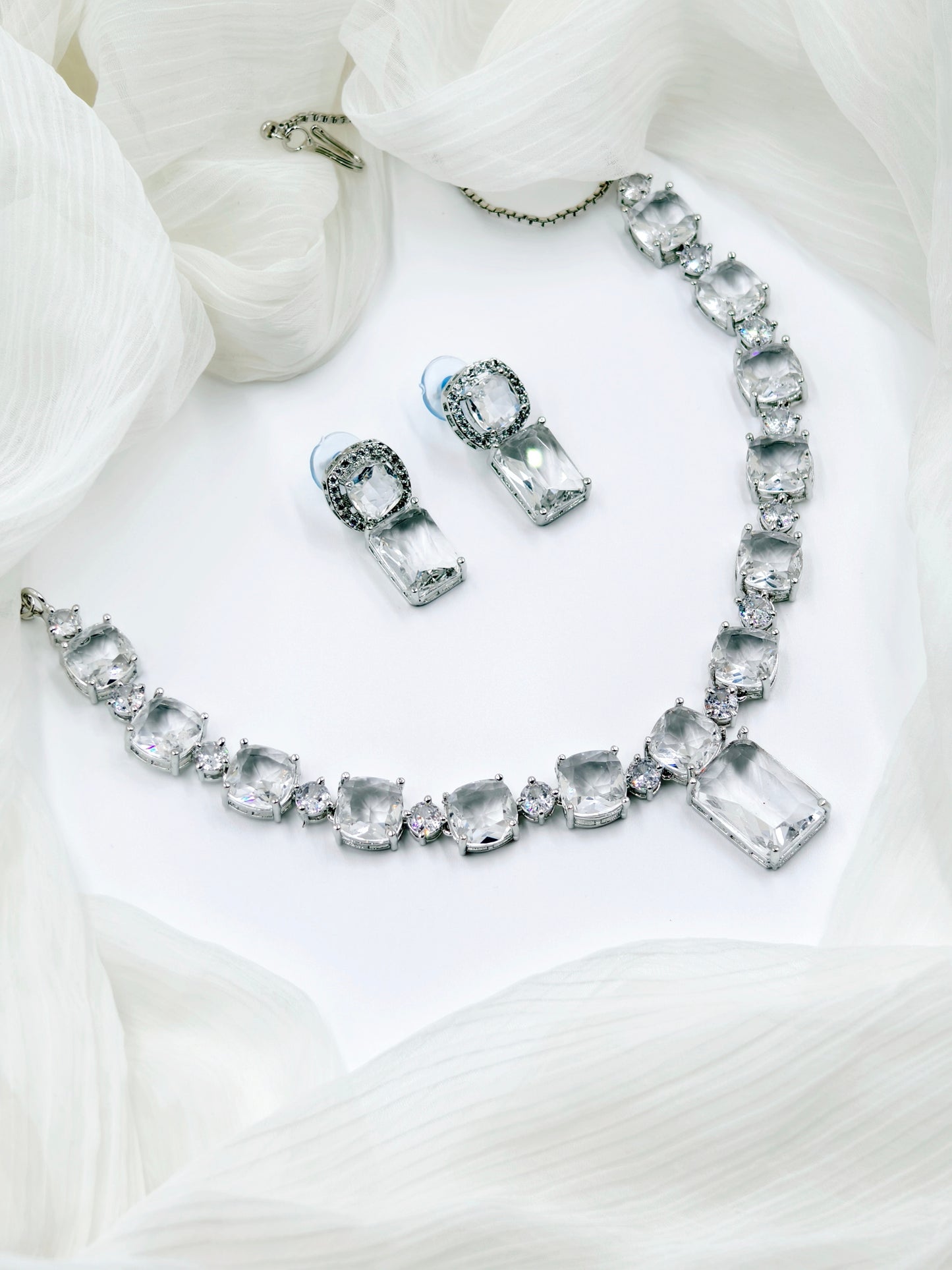 White Stone American Diamond Necklace Set