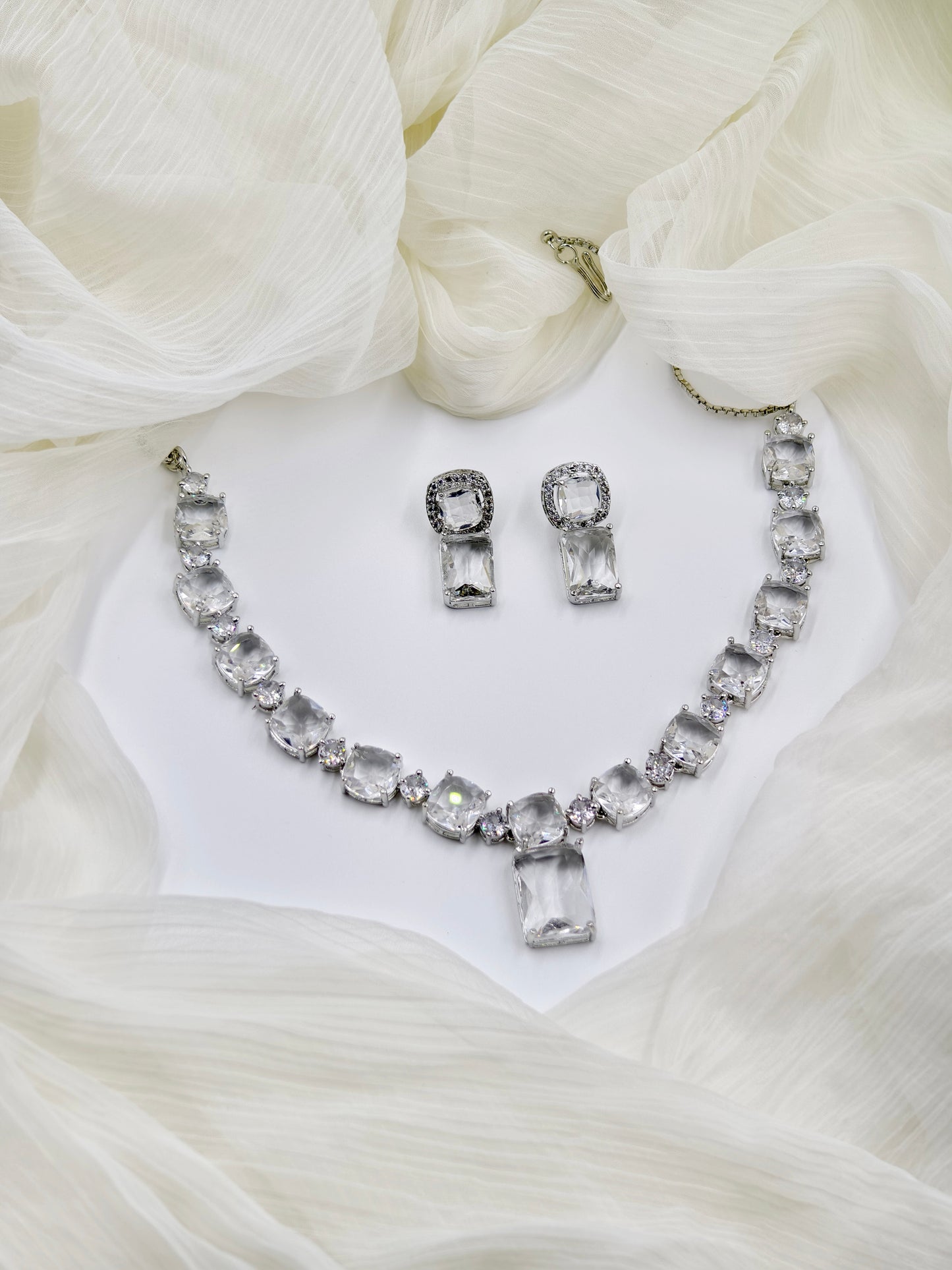 White Stone American Diamond Necklace Set