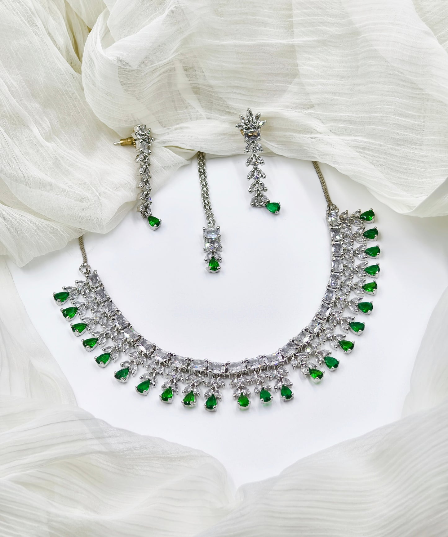 Green Stone American Diamond Necklace