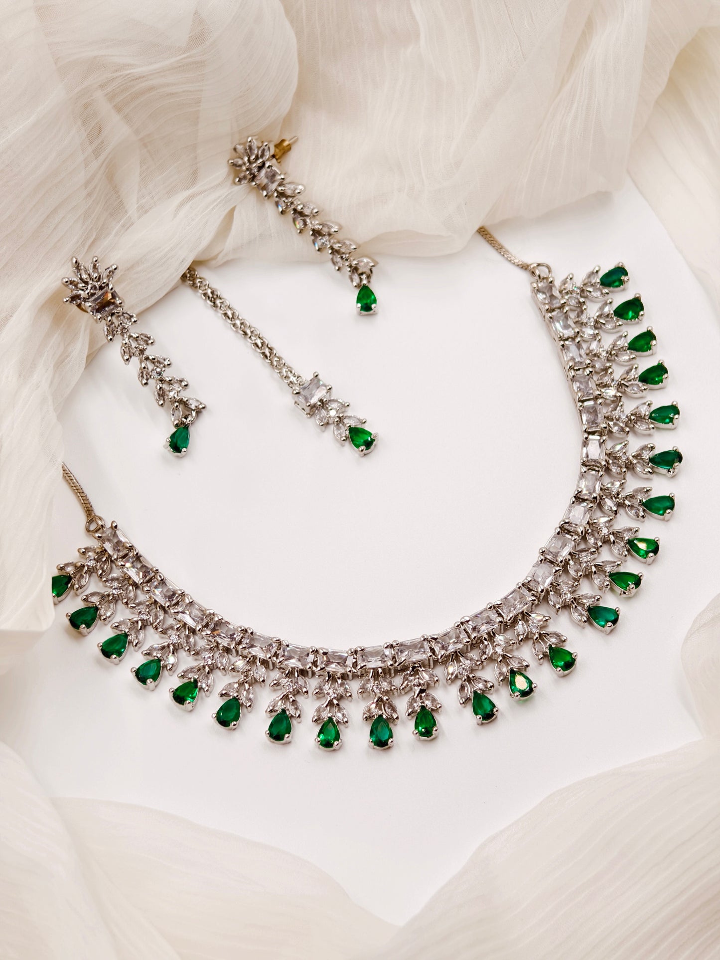 Green Stone American Diamond Necklace