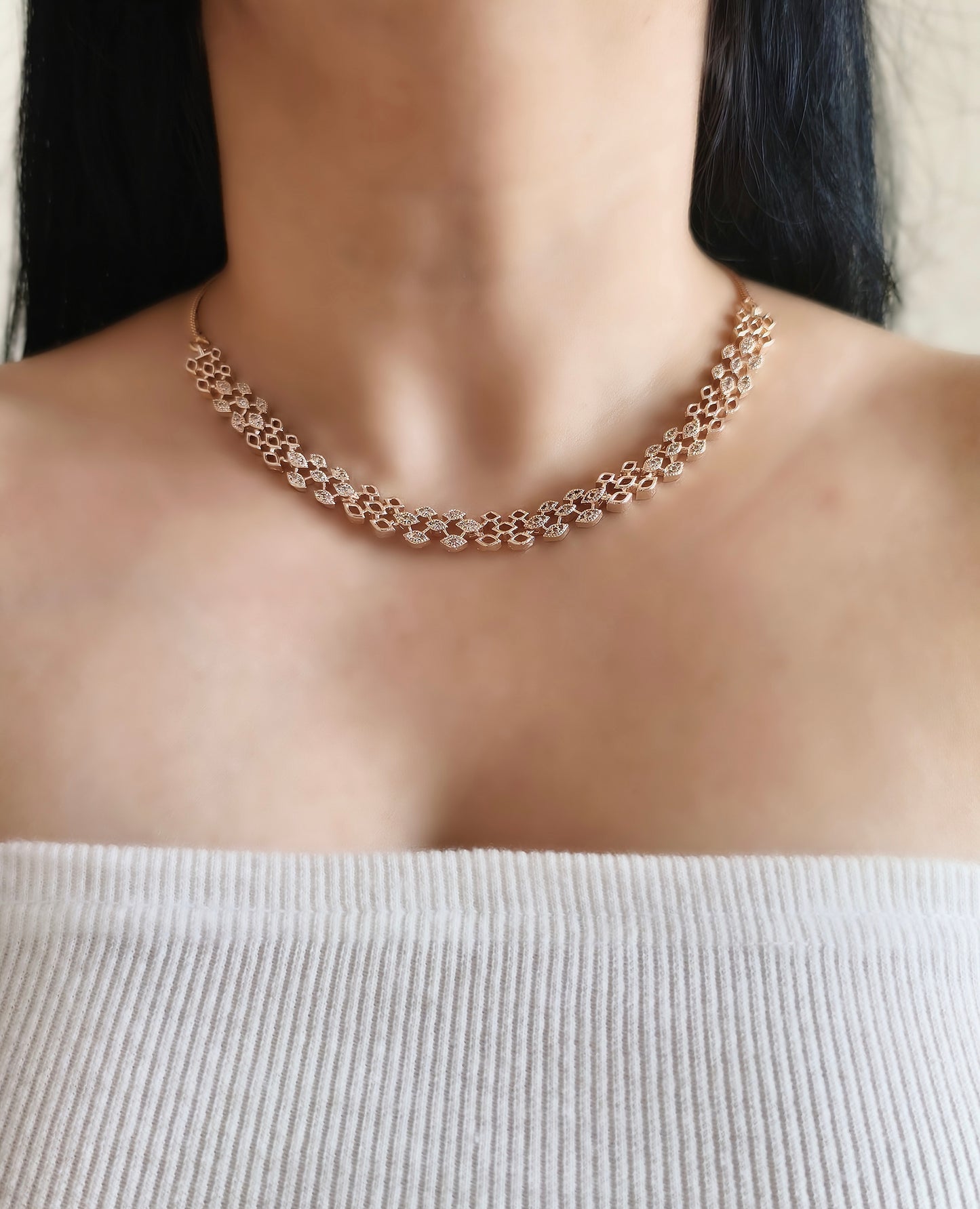 White Stone Rose Gold Necklace