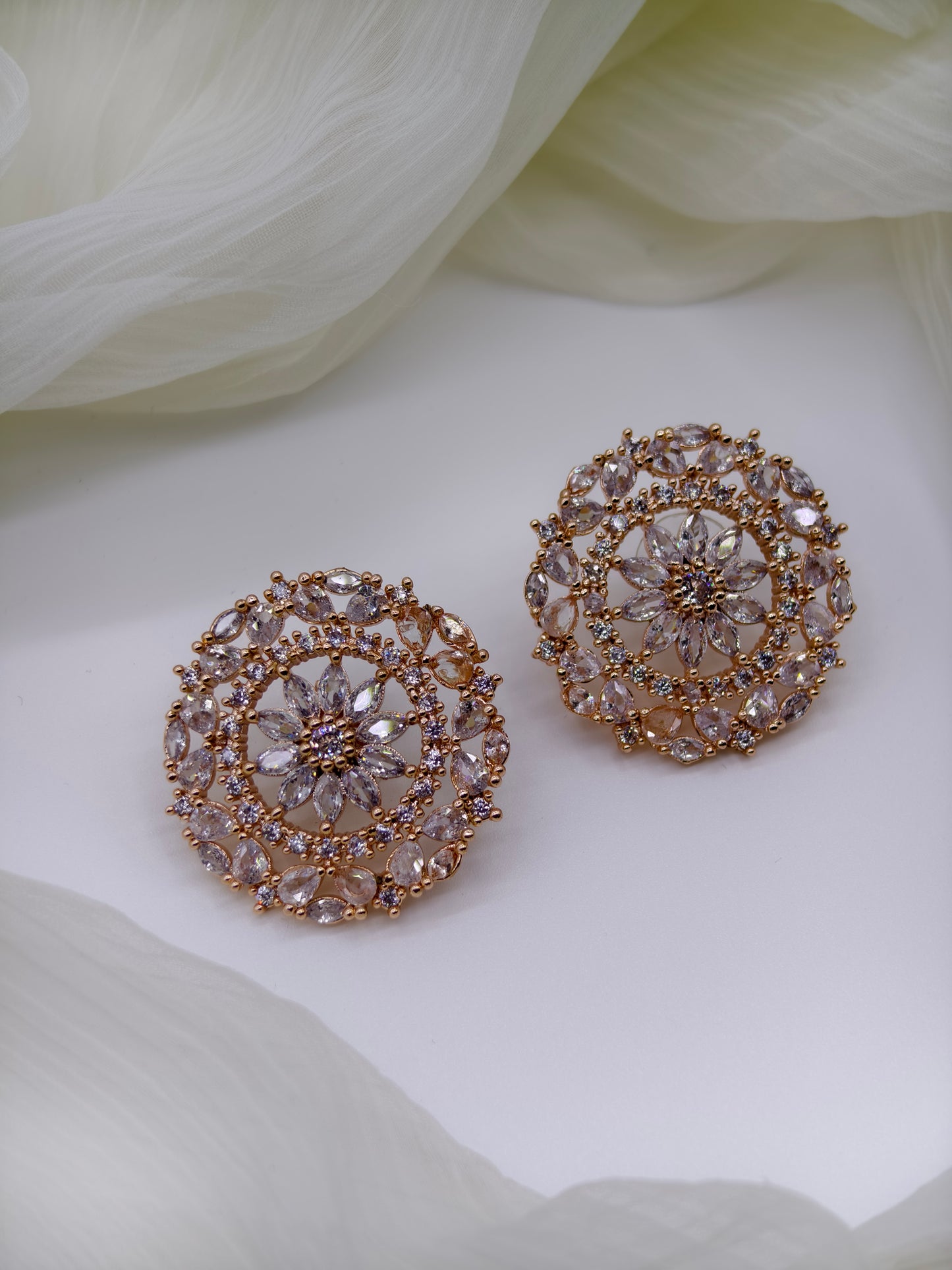 White Stone Gold Plated American Diamond Earrings