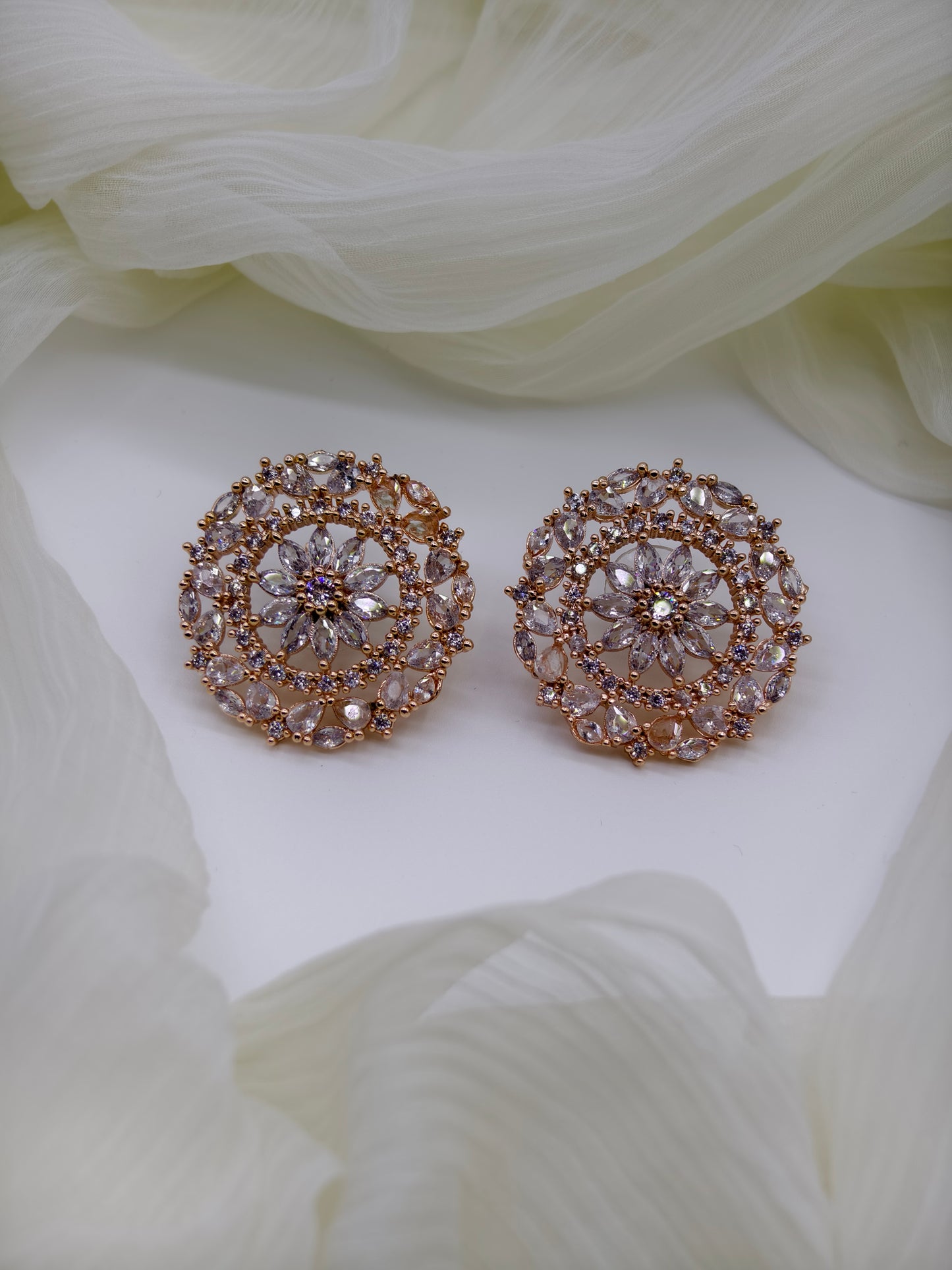White Stone Gold Plated American Diamond Earrings