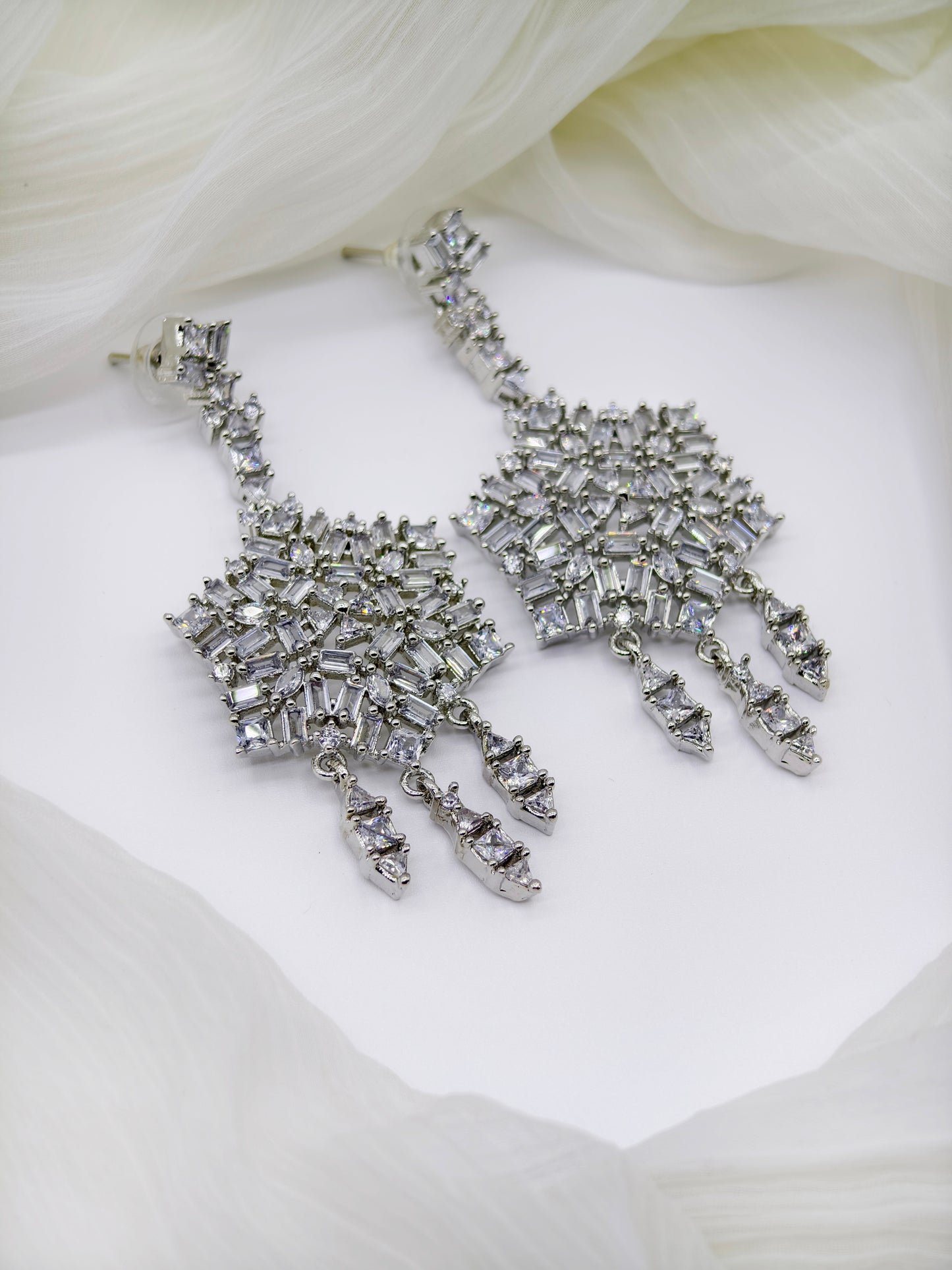 White Stone American Diamond Earrings