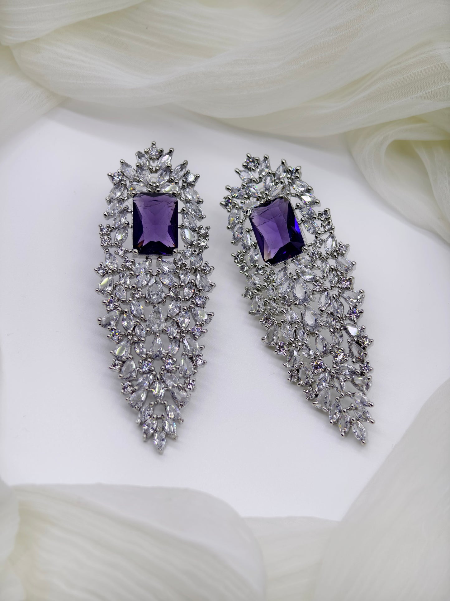 Blue & White Stone American Diamond Earrings