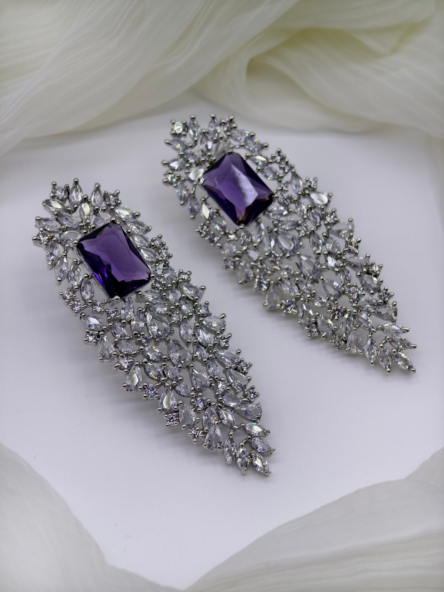 Blue & White Stone American Diamond Earrings