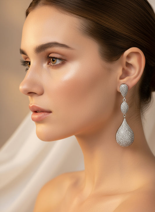 White Stone AD Earrings