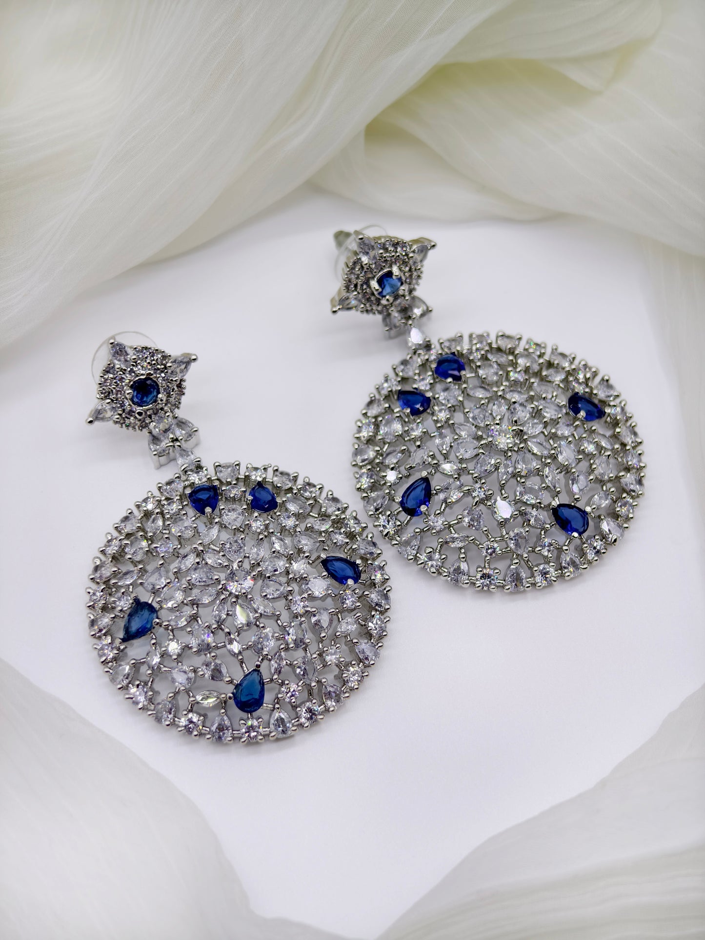 Blue & White Stone American Diamond Earrings