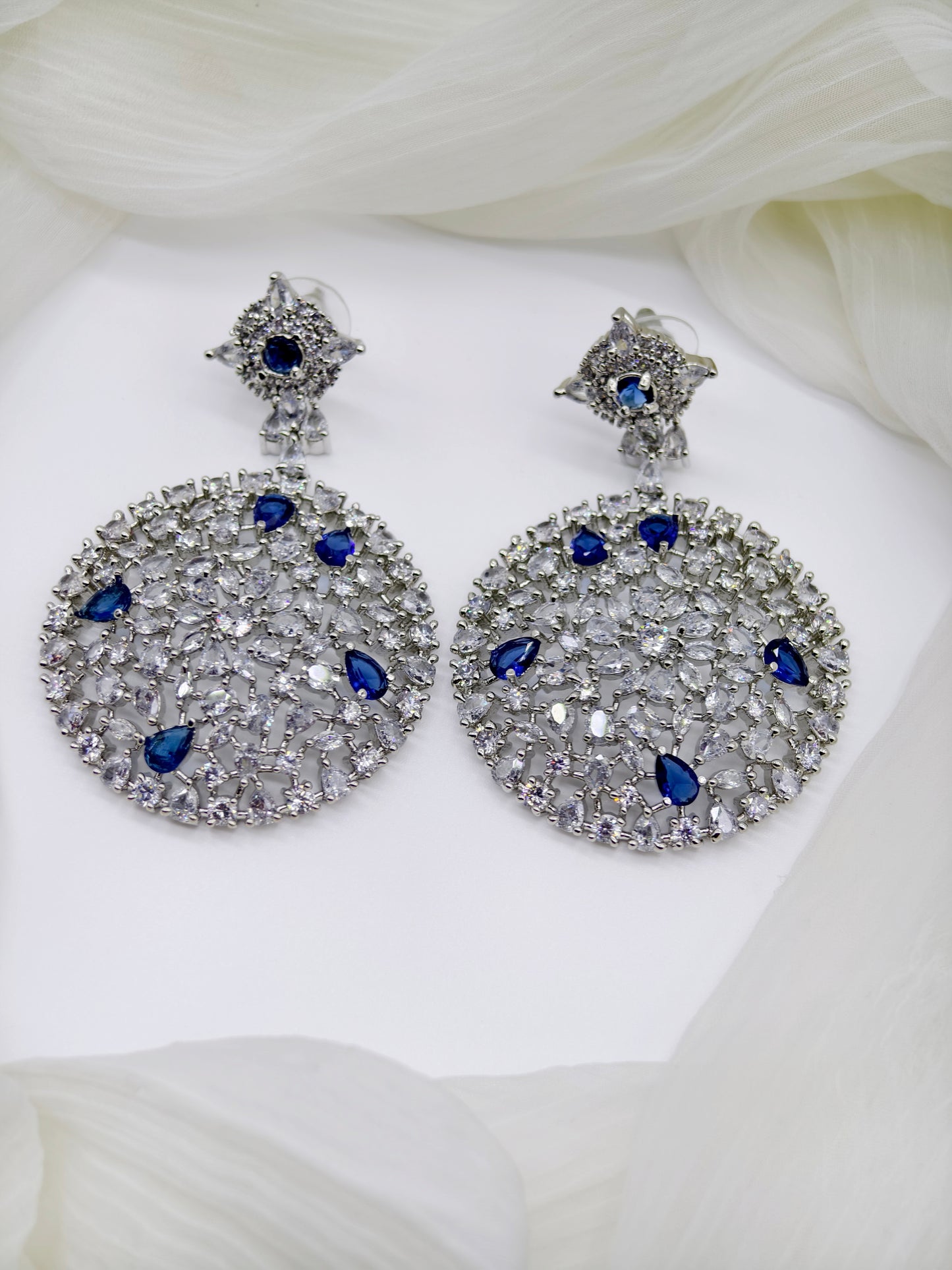 Blue & White Stone American Diamond Earrings