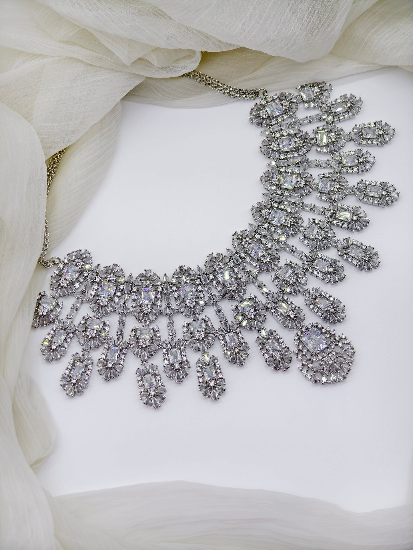 White Stone American Diamond Necklace Set