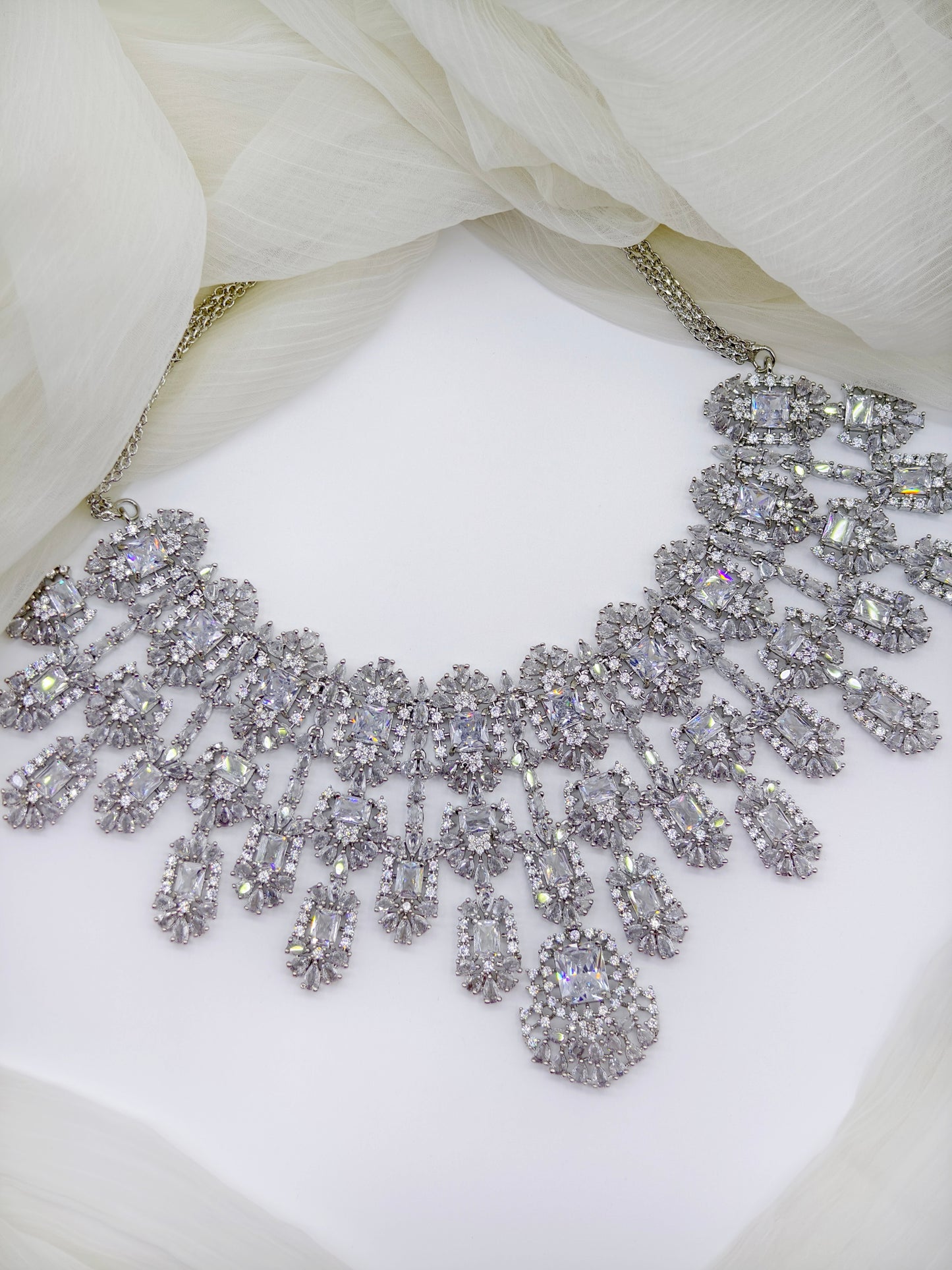 White Stone American Diamond Necklace Set