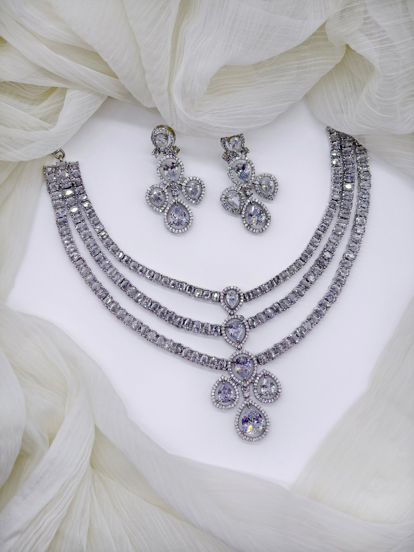 White Stone American Diamond Necklace Set