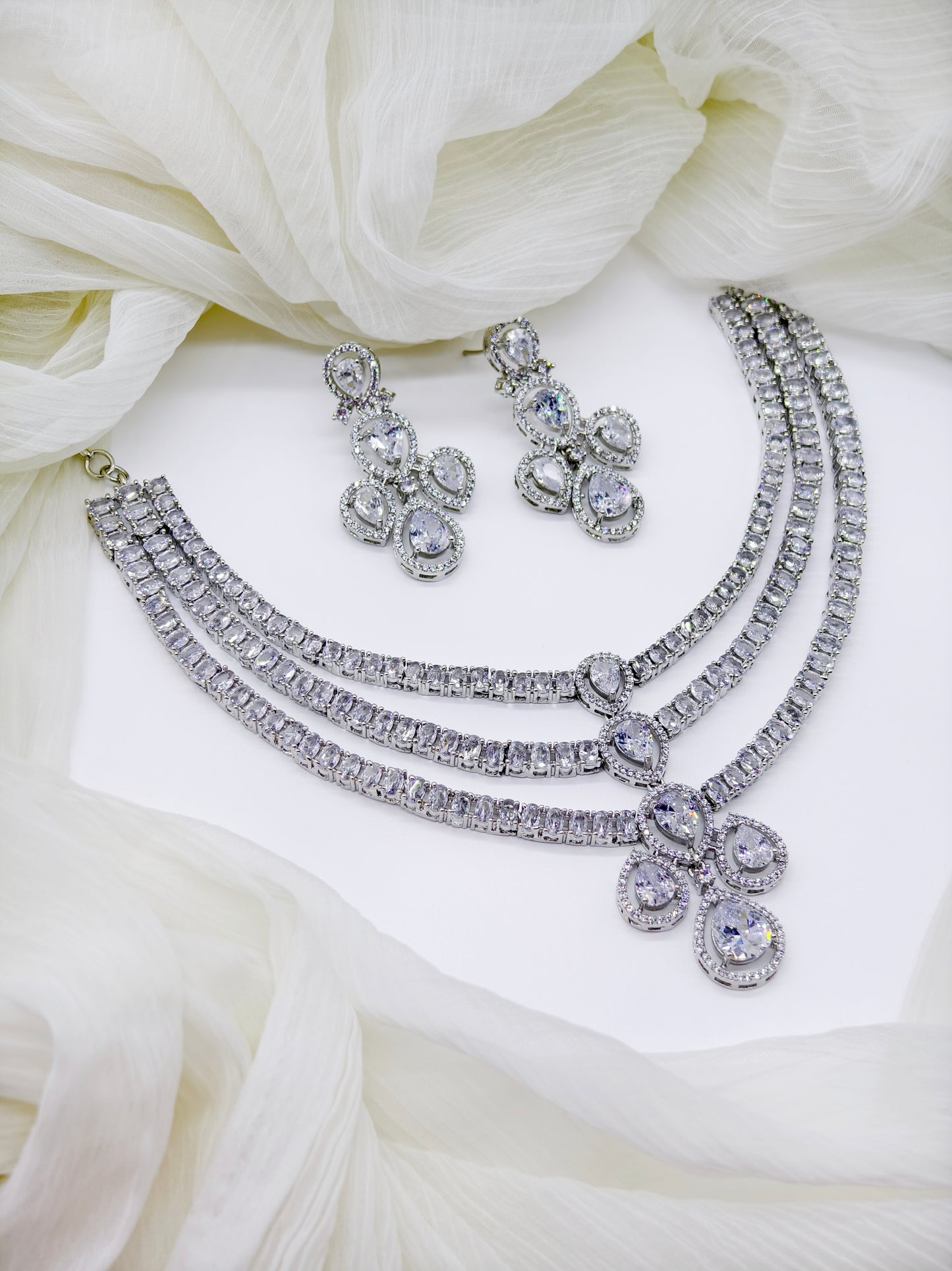 White Stone American Diamond Necklace Set