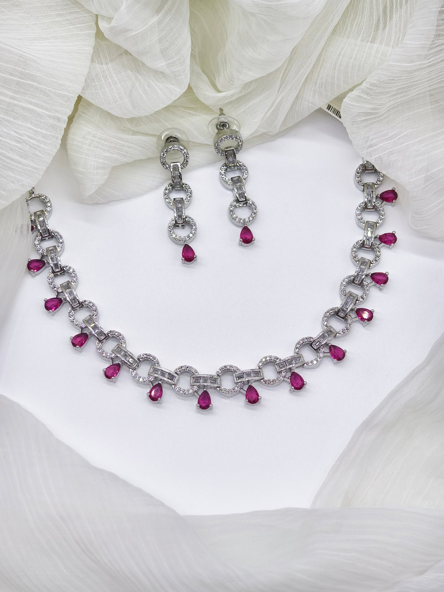 Rani Pink Stone American Diamond Necklace Set