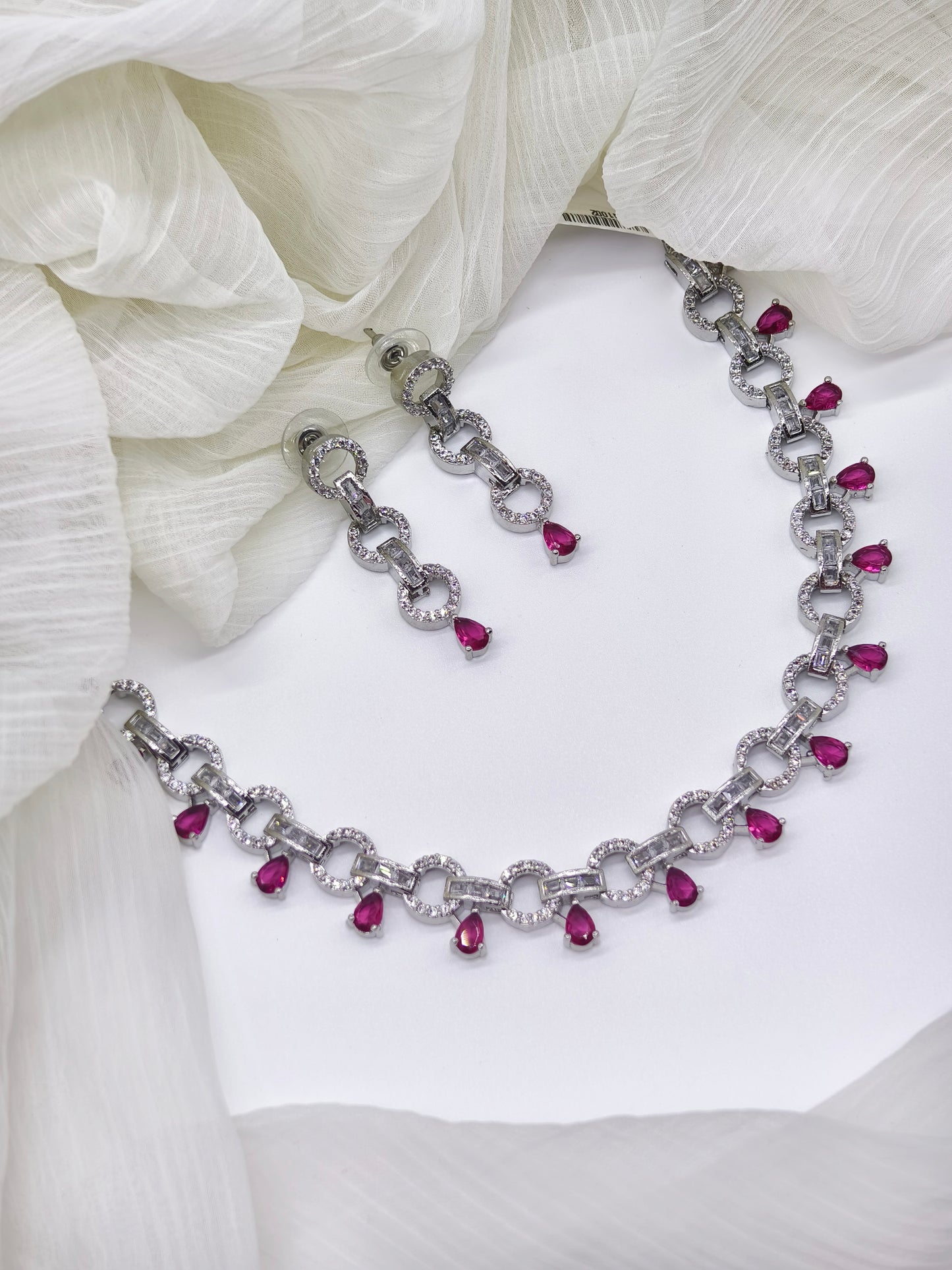Rani Pink Stone American Diamond Necklace Set