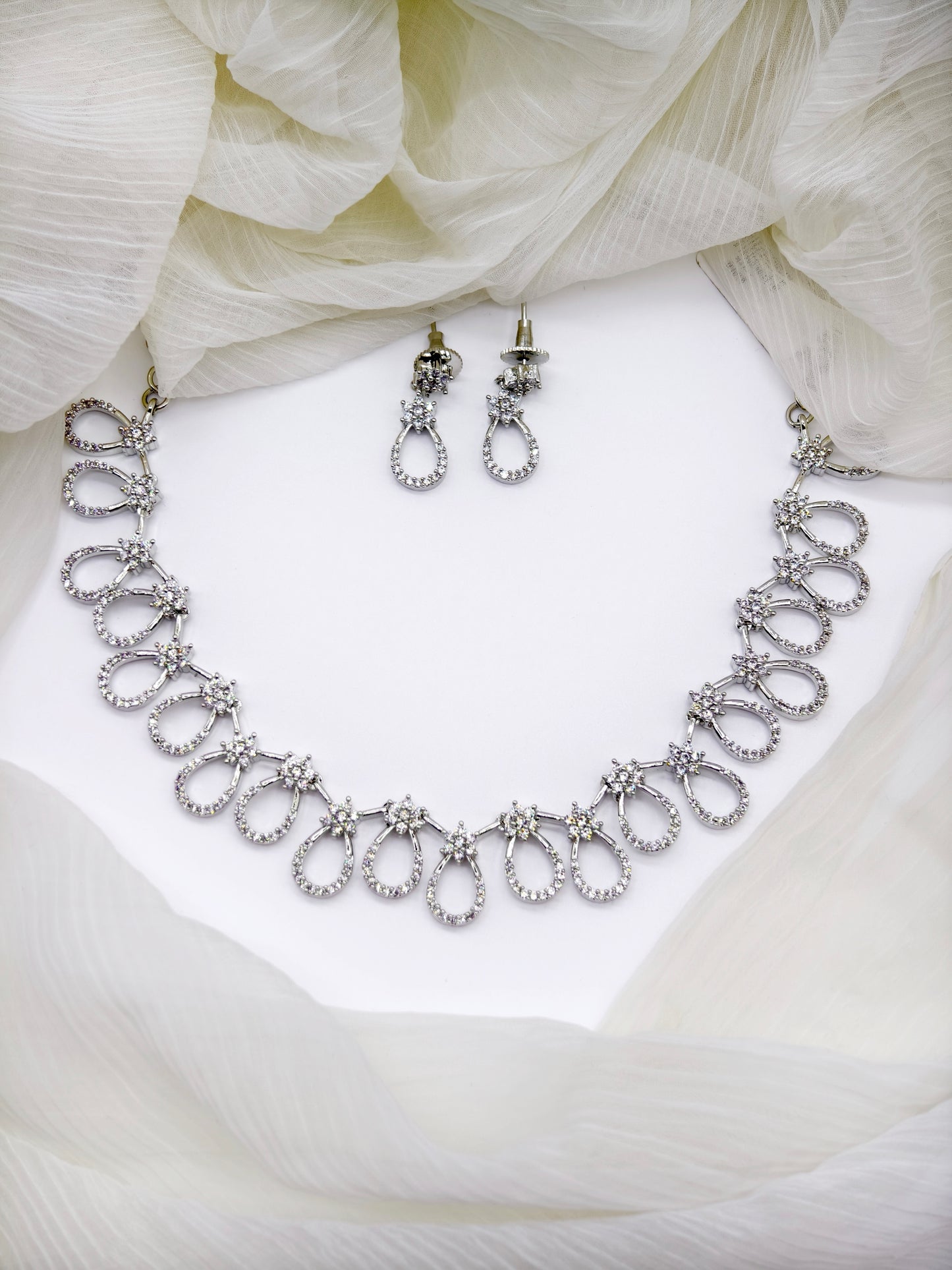 White Stone American Diamond Necklace Set