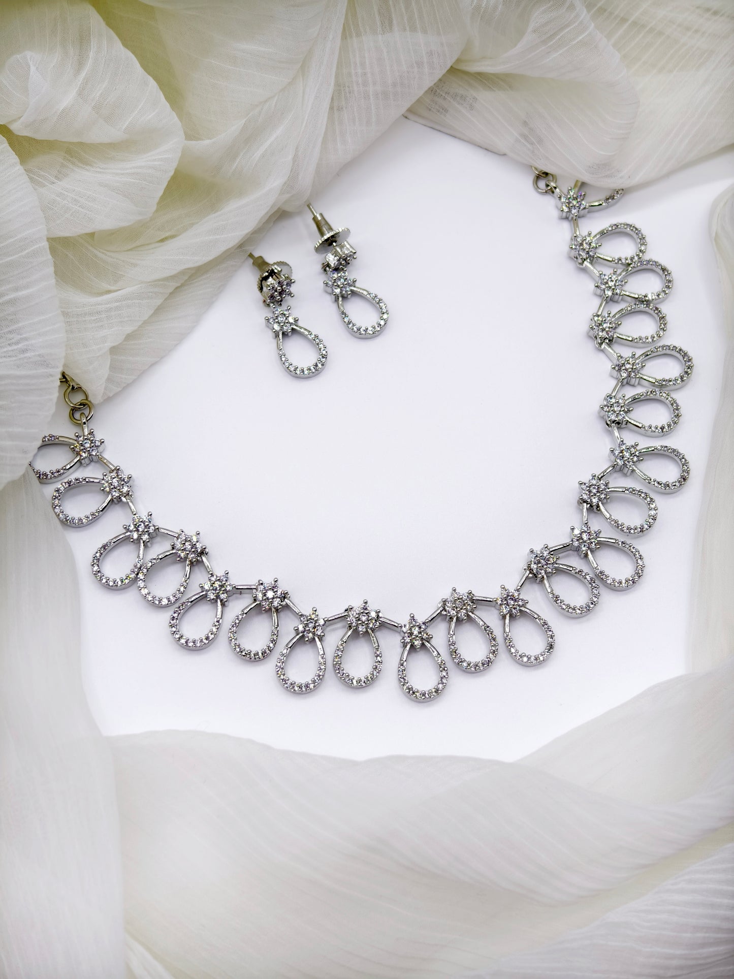 White Stone American Diamond Necklace Set