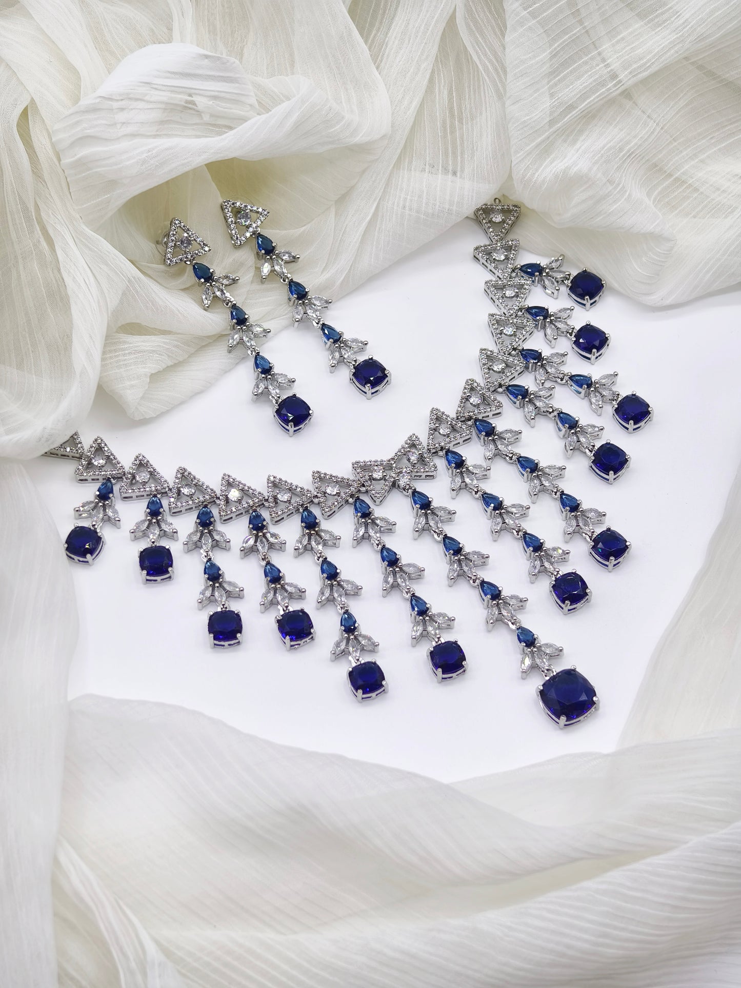 Blue Stone American Diamond Necklace Set