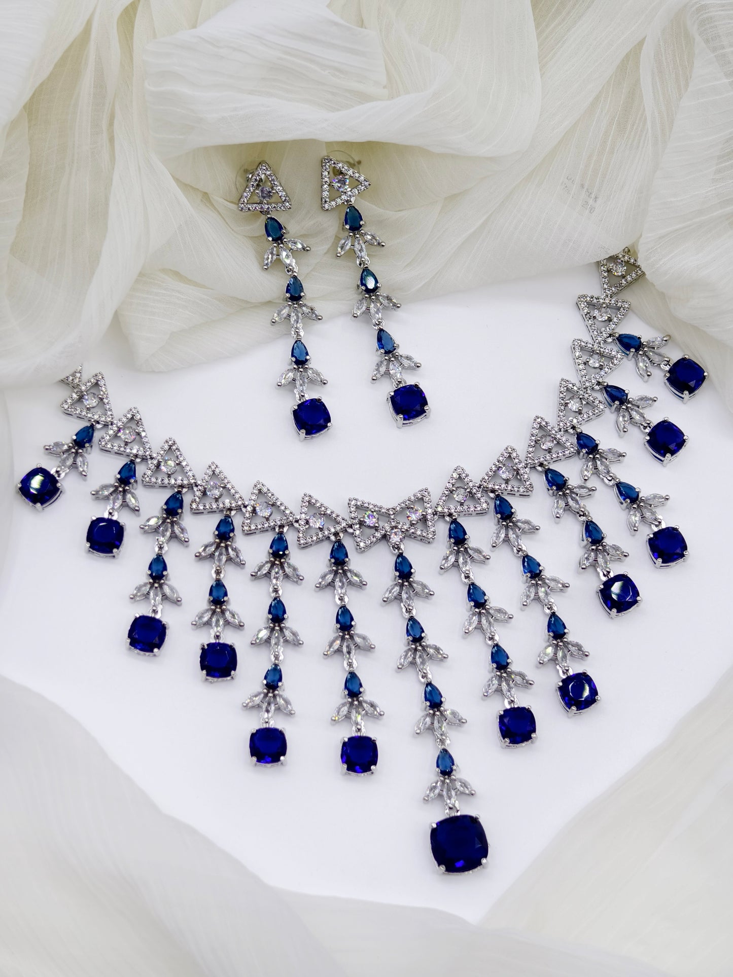 Blue Stone American Diamond Necklace Set