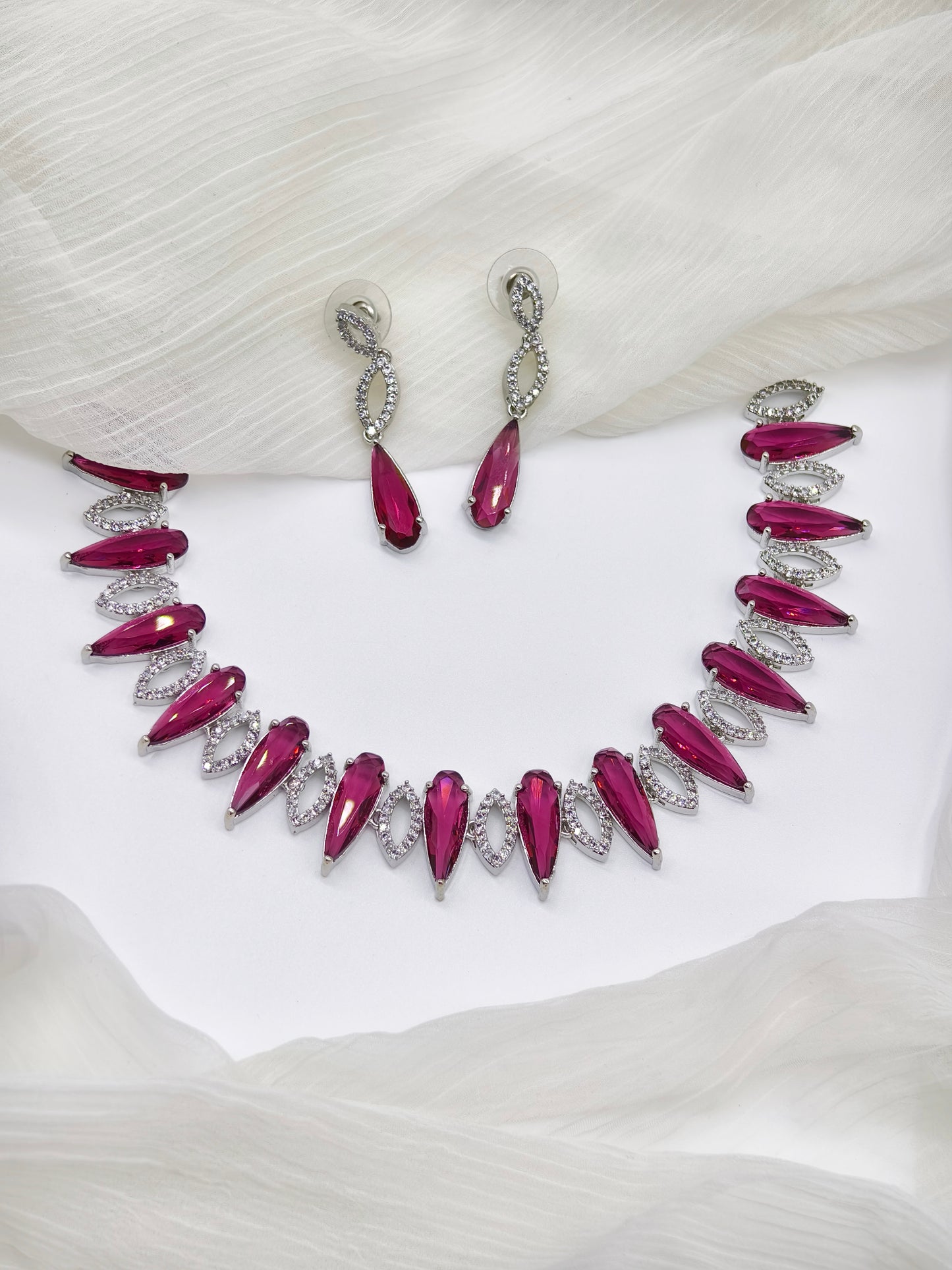Rani Pink & White Stone American Diamond Necklace