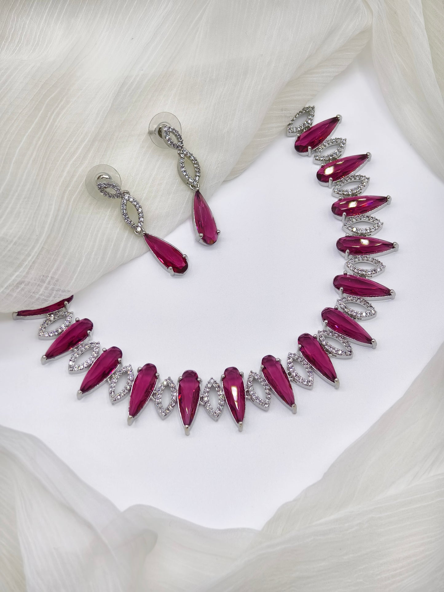 Rani Pink & White Stone American Diamond Necklace