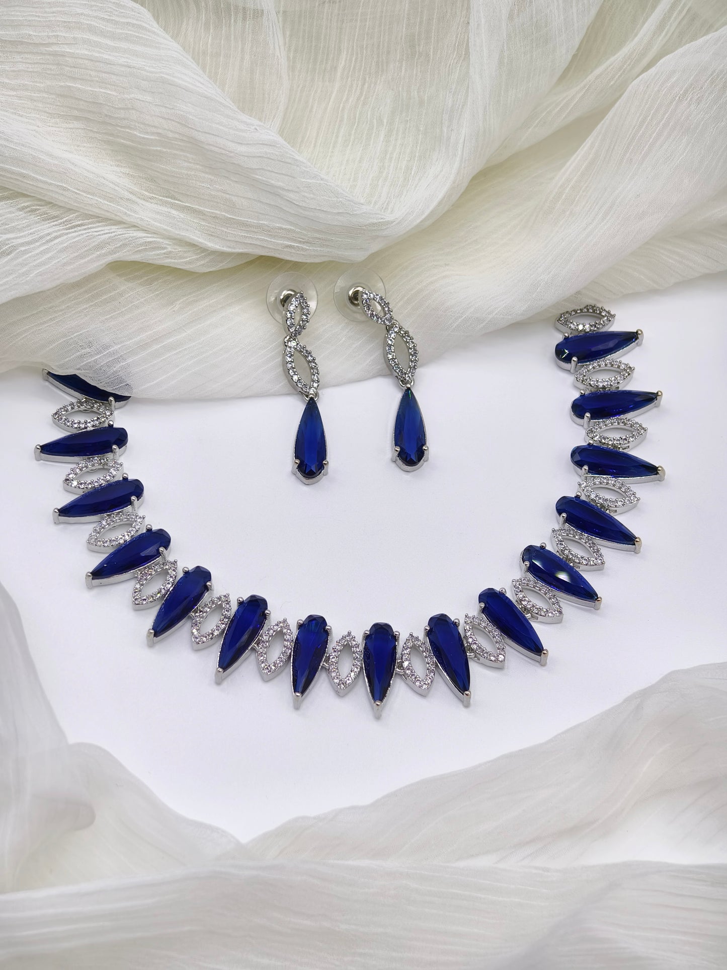Blue & White Stone American Diamond Necklace