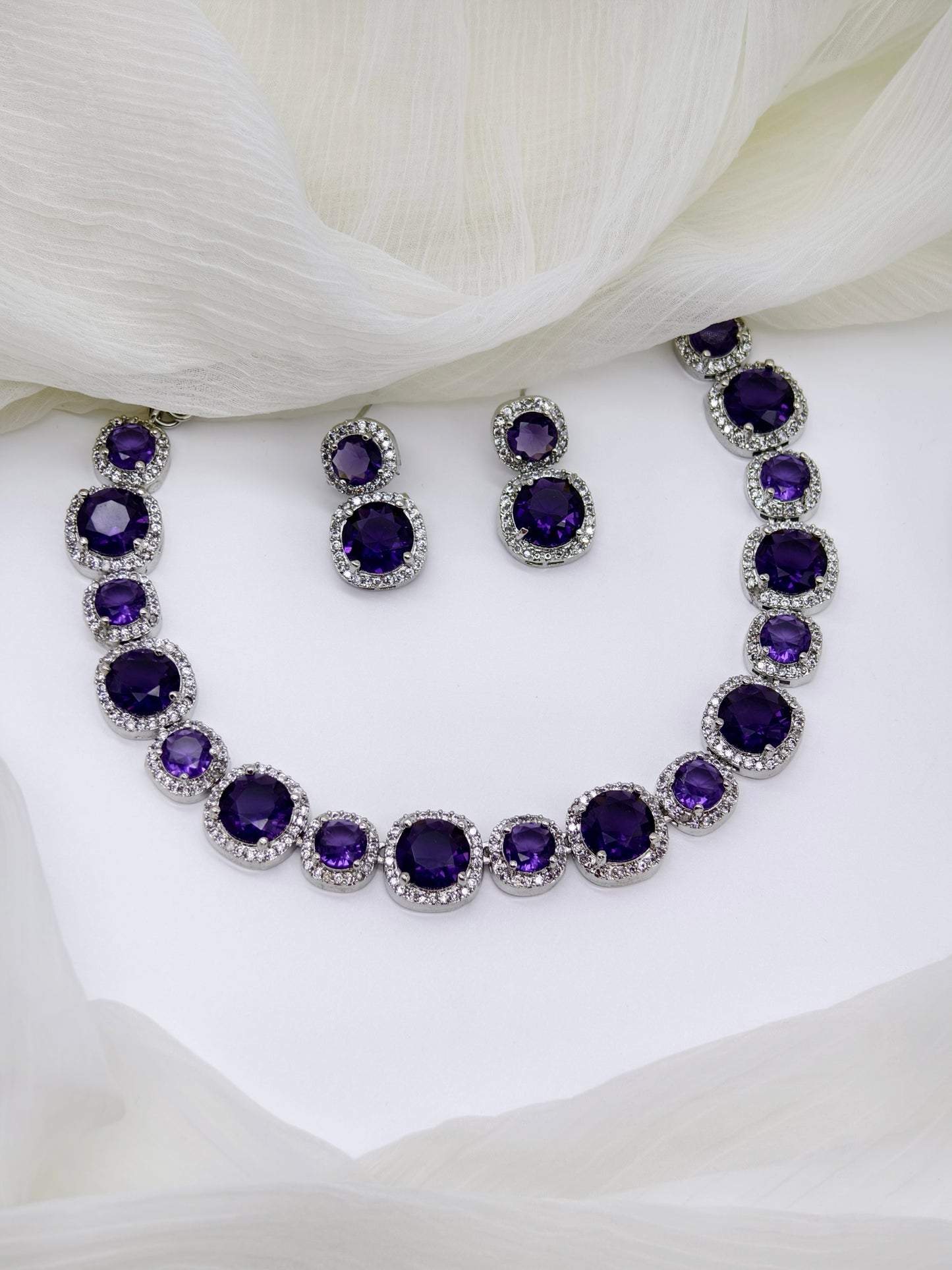 Purple & White Stone American Diamond Necklace