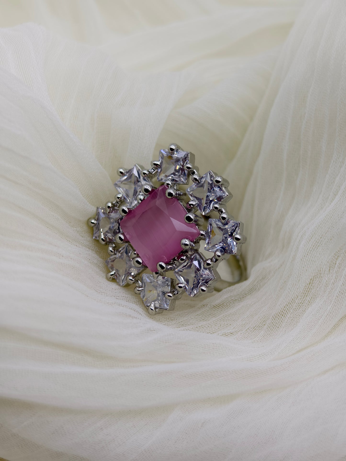 Pastel Pink & White Stone American Diamond Necklace