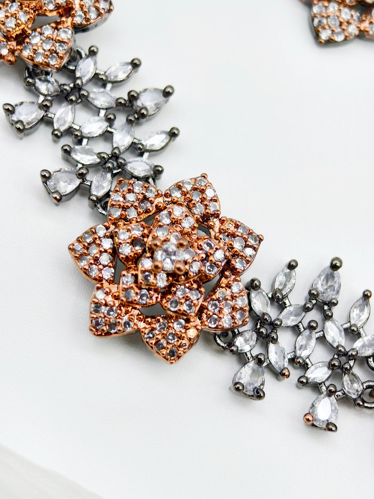 Black & Rose Gold Metal American Diamond Necklace