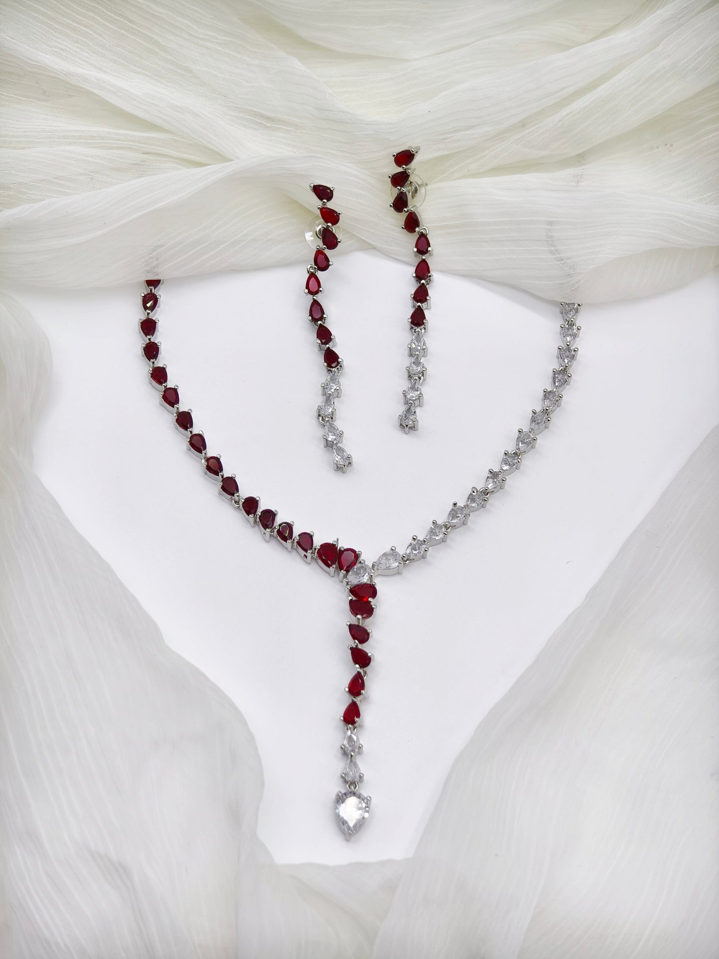 Red Stone American Diamond Necklace