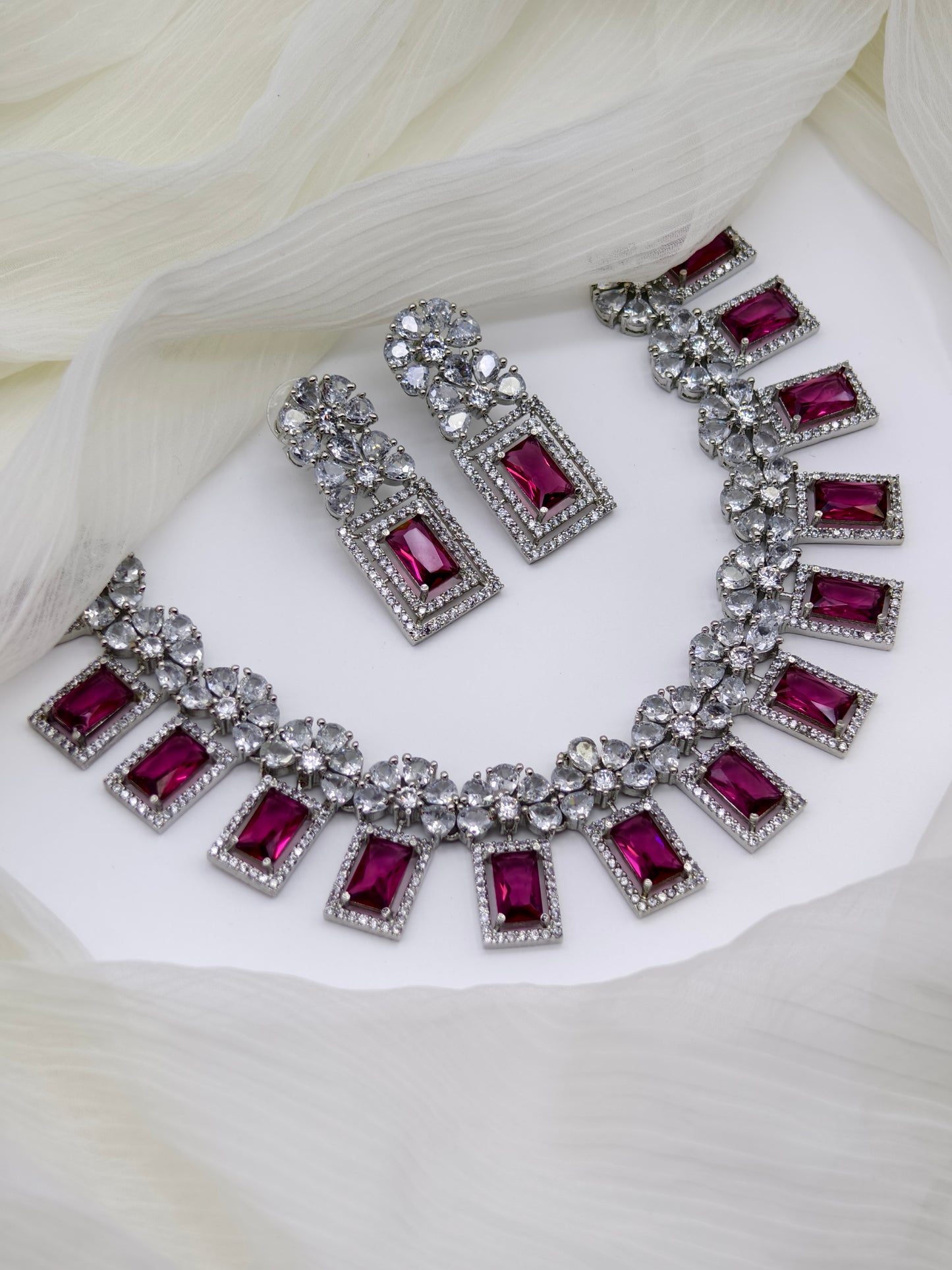 Rani Pink & White Stone American Diamond Necklace
