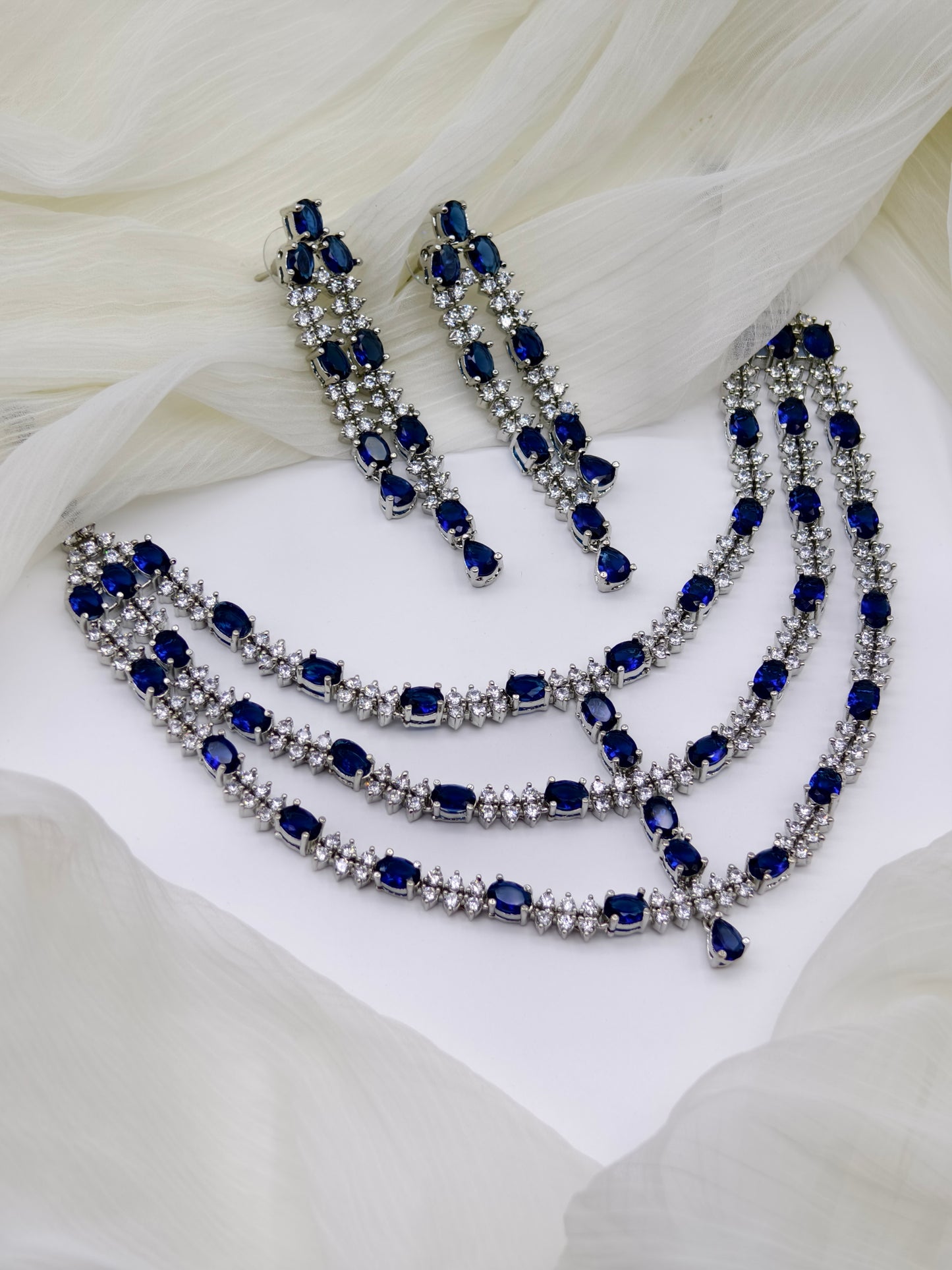 Blue & White Stone American Diamond Necklace