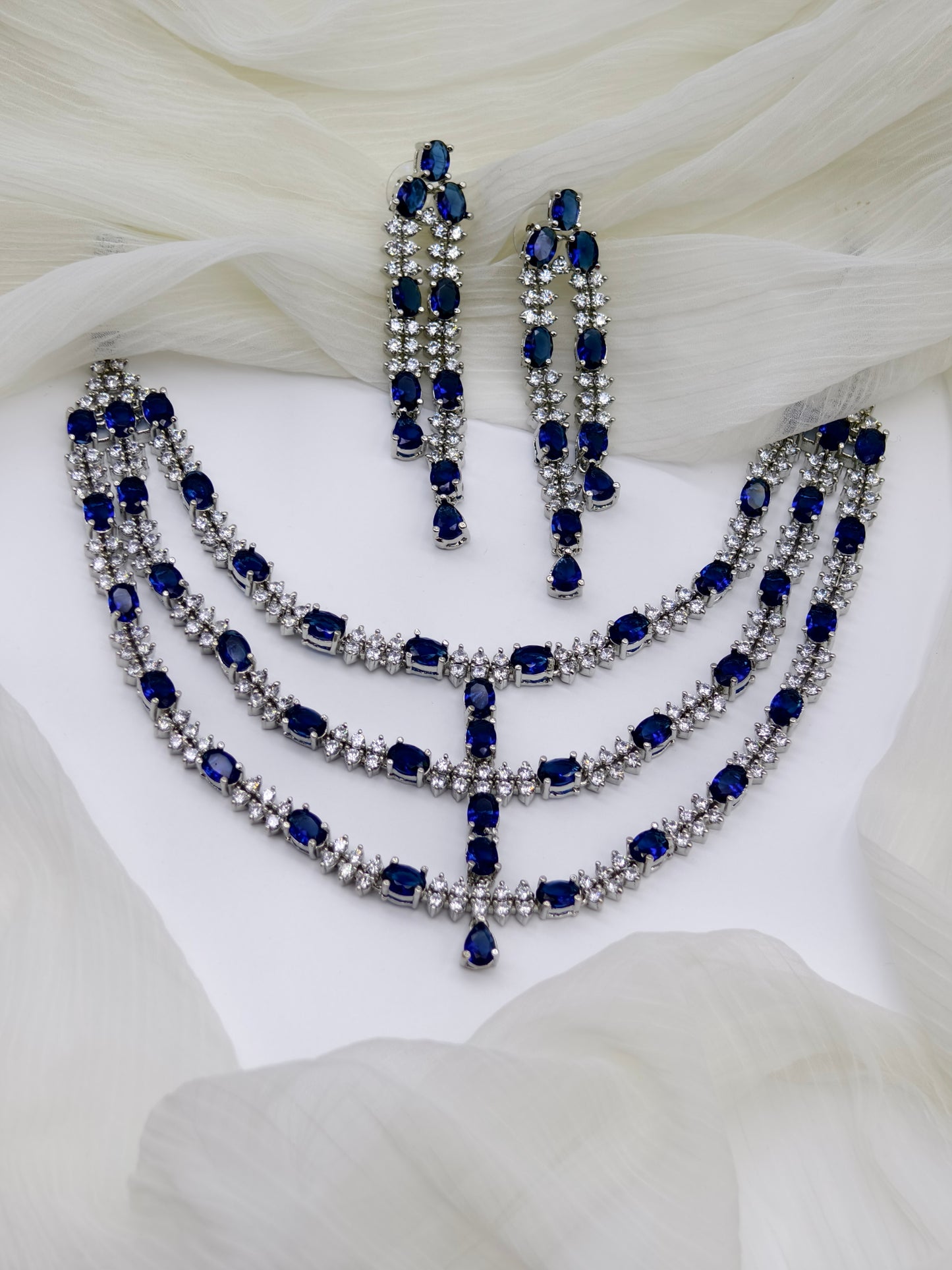 Blue & White Stone American Diamond Necklace