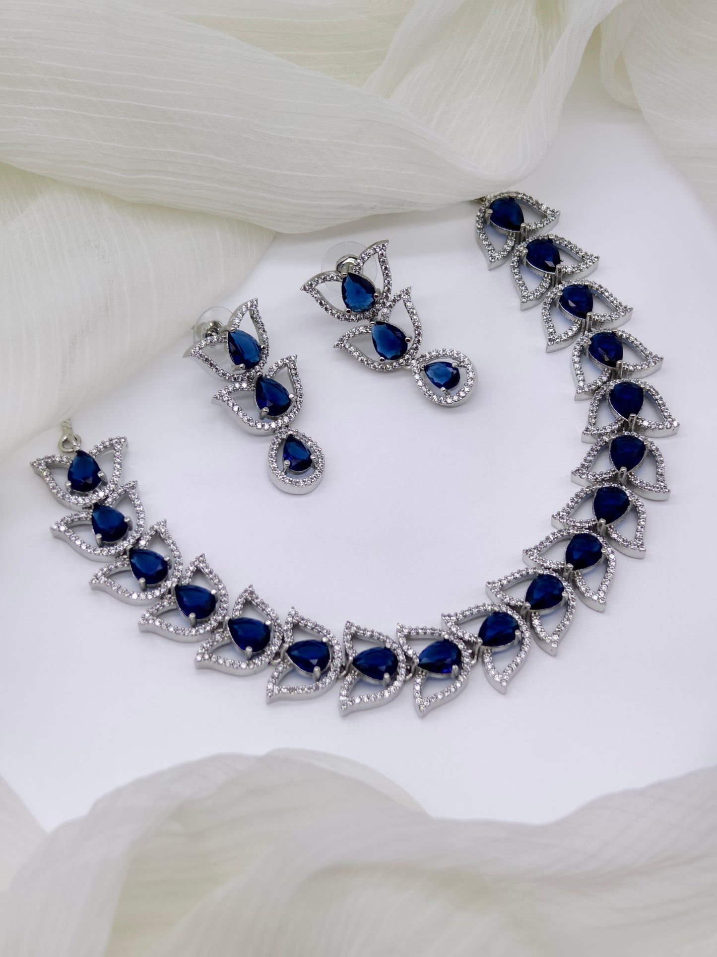 Blue Stone American Diamond Necklace