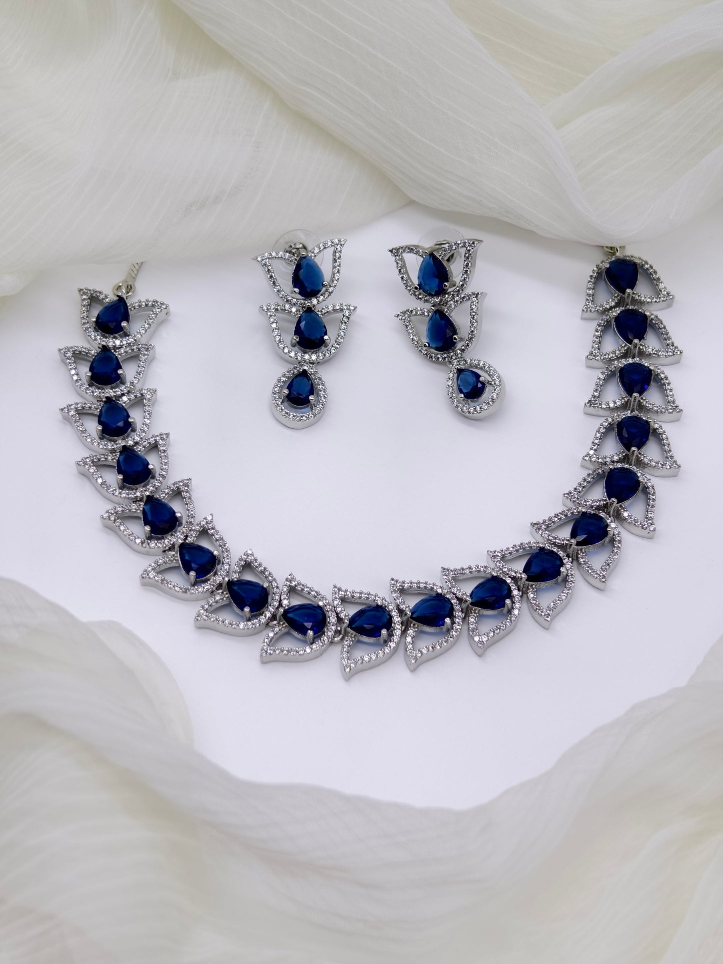 Blue Stone American Diamond Necklace