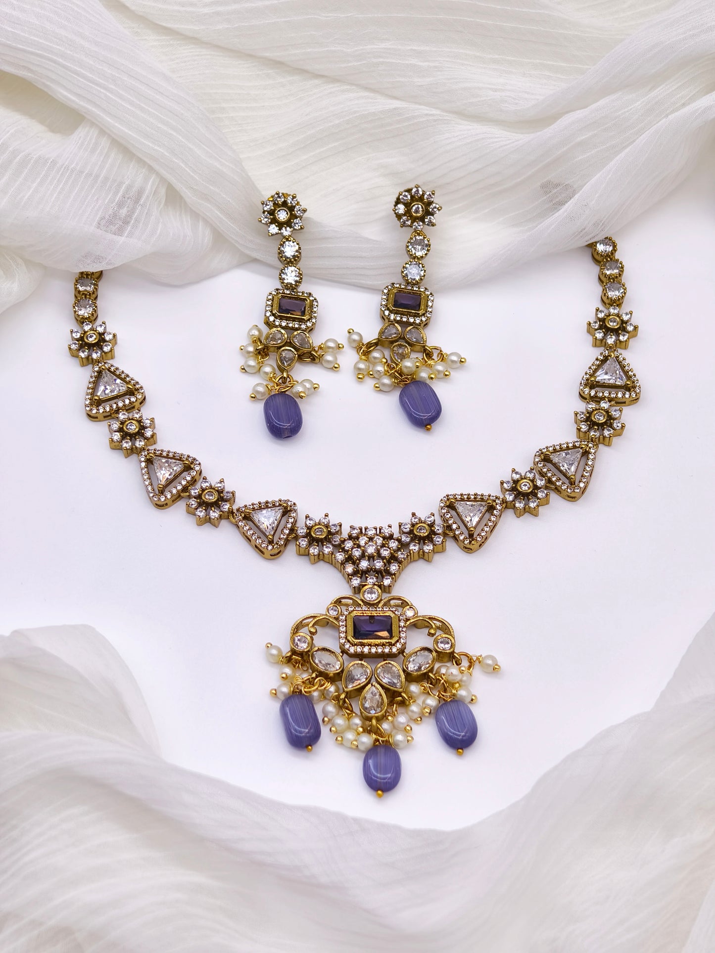 Victorian Style Purple Stone American Diamond Necklace