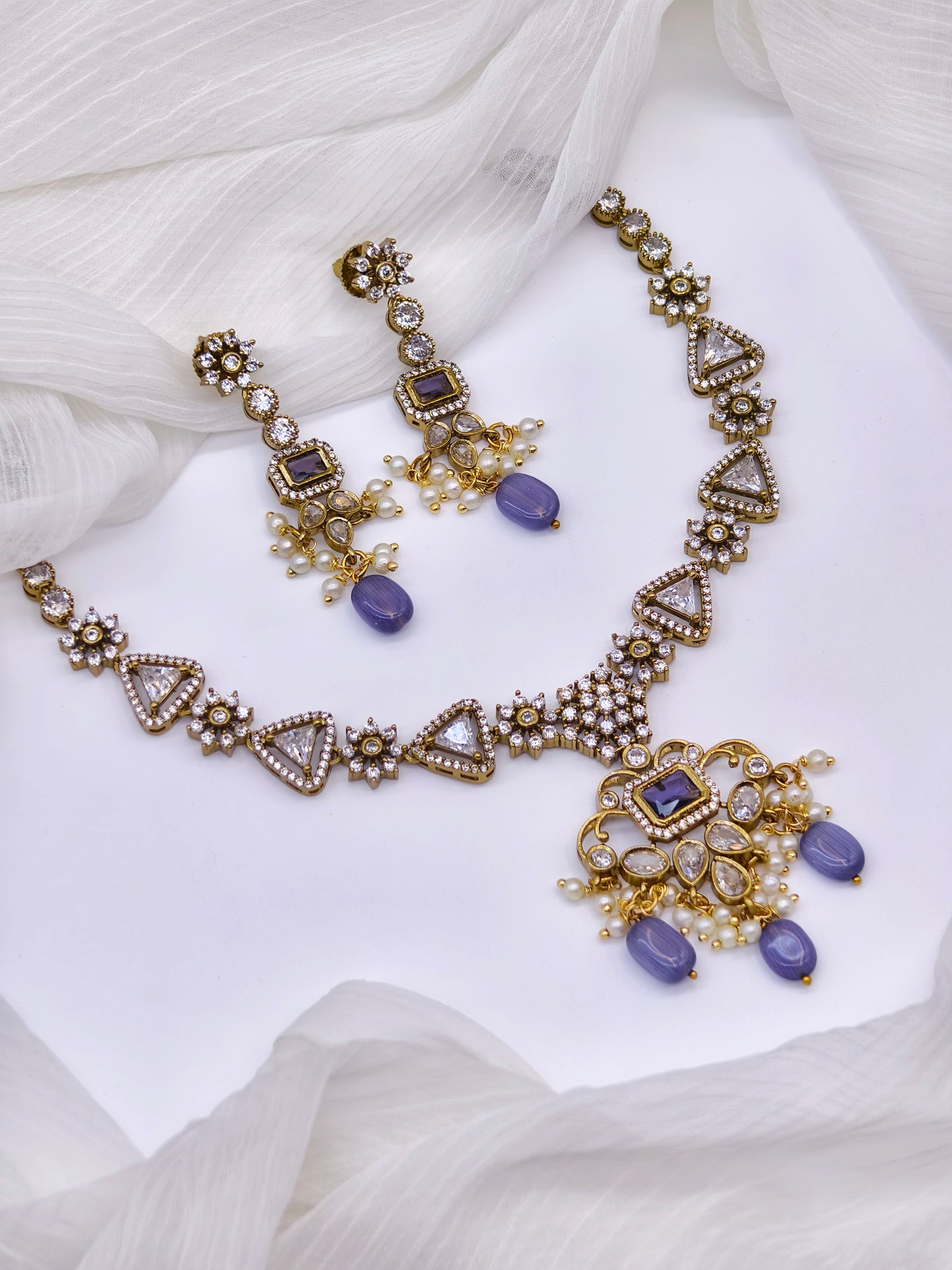 Victorian Style Purple Stone American Diamond Necklace