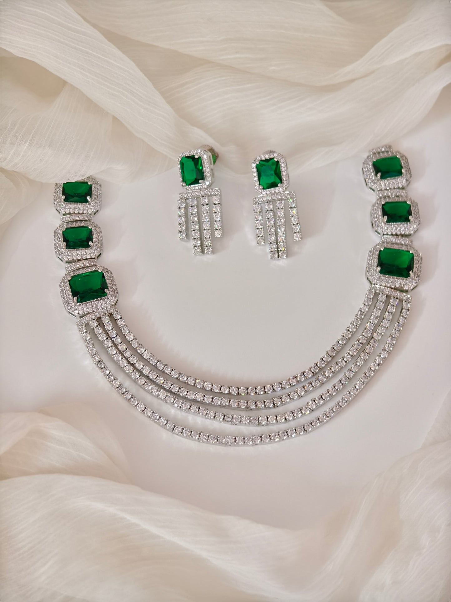 Victorian Style Green Stone American Diamond Necklace