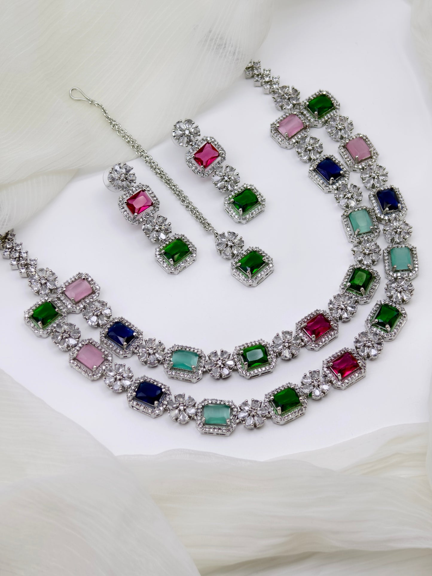 Multicolour Stone American Diamond Necklace
