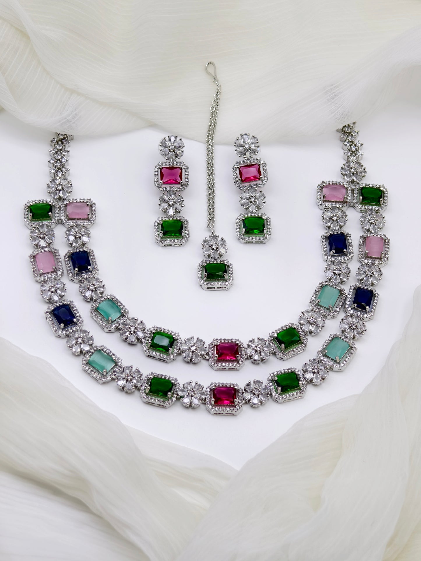 Multicolour Stone American Diamond Necklace