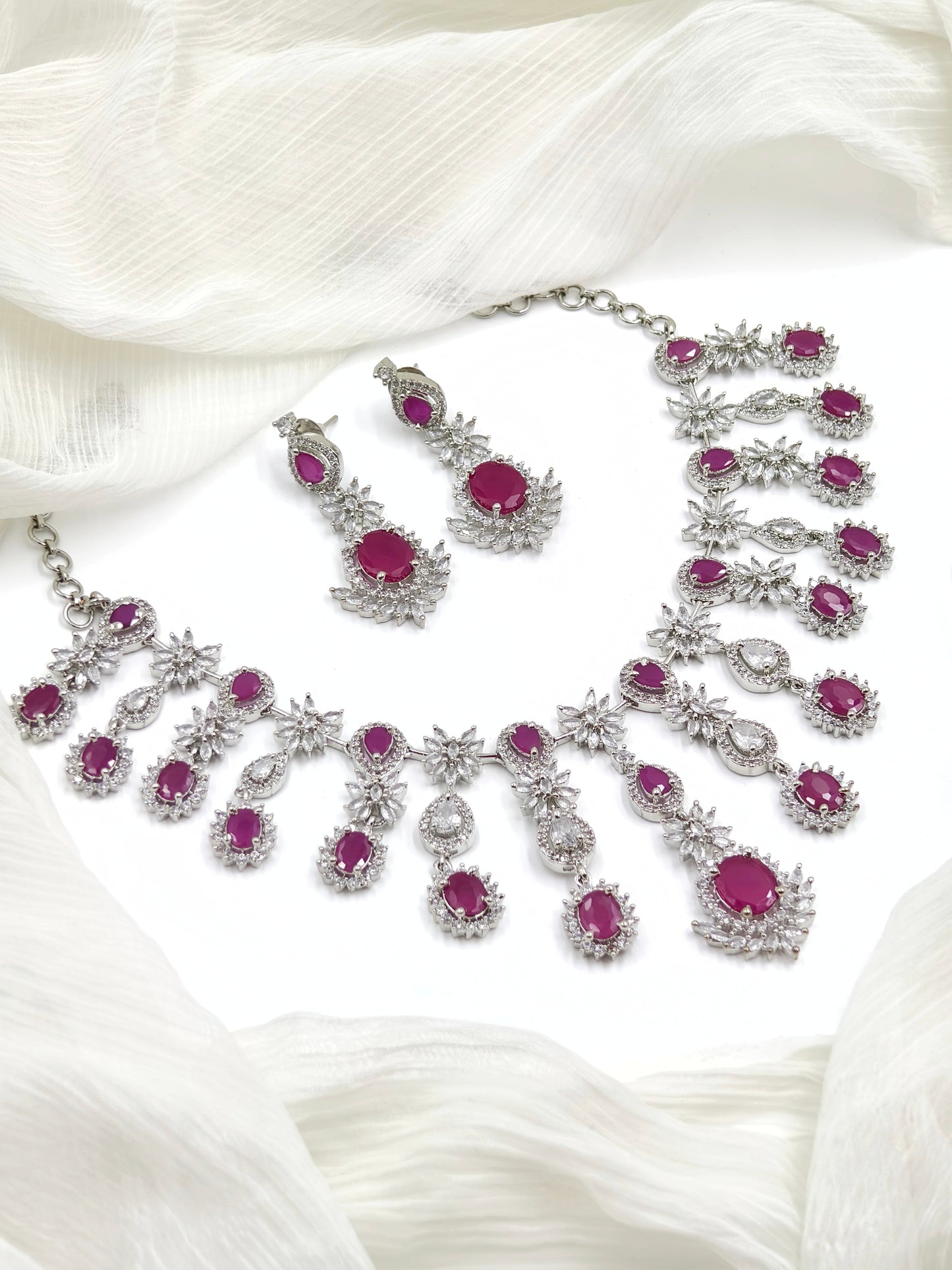 Rani Pink Stone American Diamond Necklace