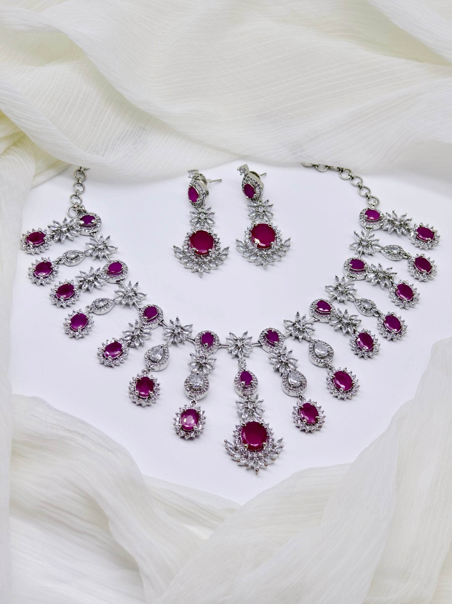 Rani Pink Stone American Diamond Necklace