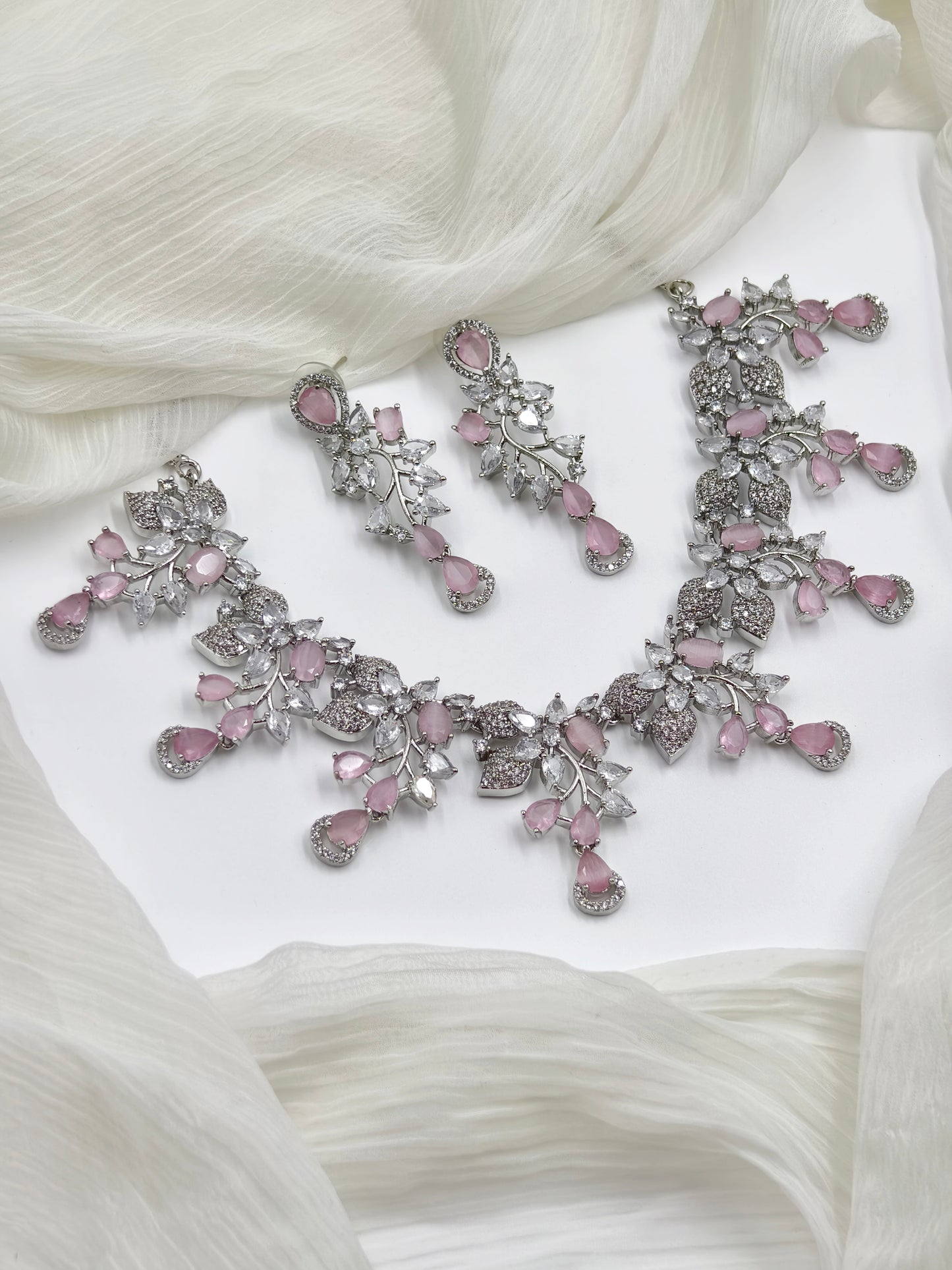 Pink Stone American Diamond Necklace