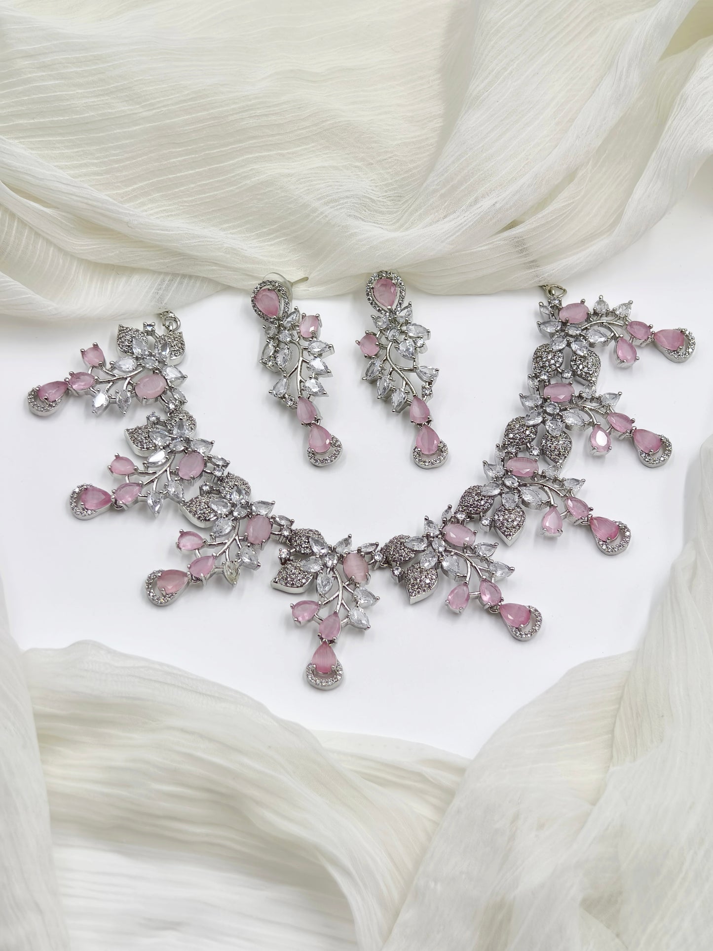 Pink Stone American Diamond Necklace